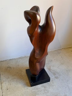 Mid Century Abstract Figural Wood Sculpture on Stand