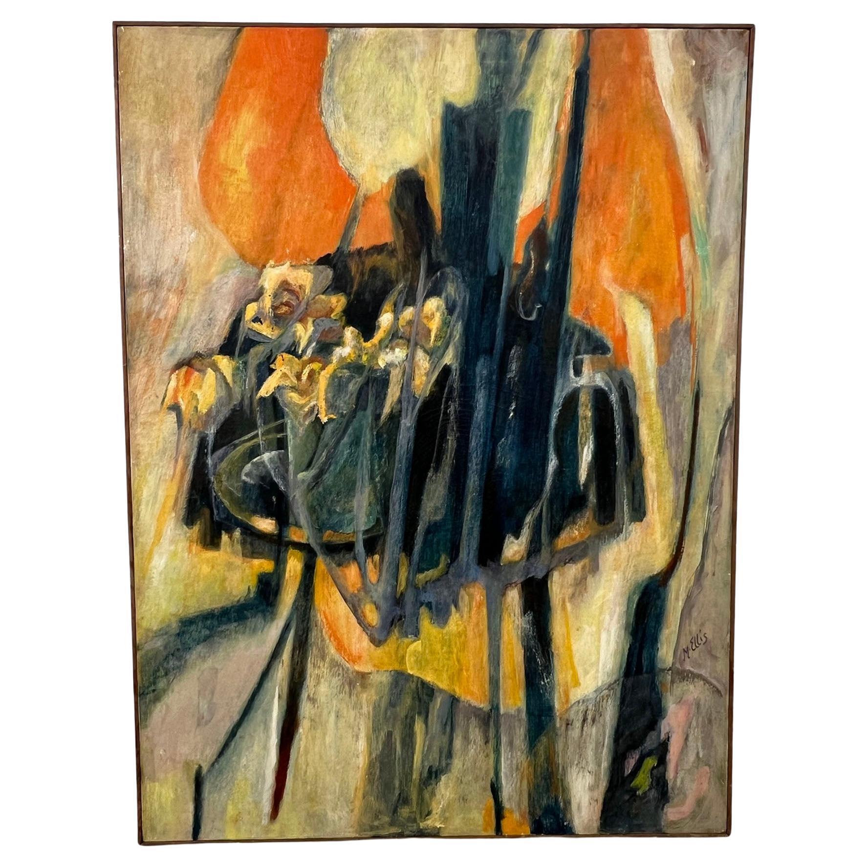 Mid-Century Abstract Floral Still Life Painting Signed M. Ellis For Sale at  1stDibs