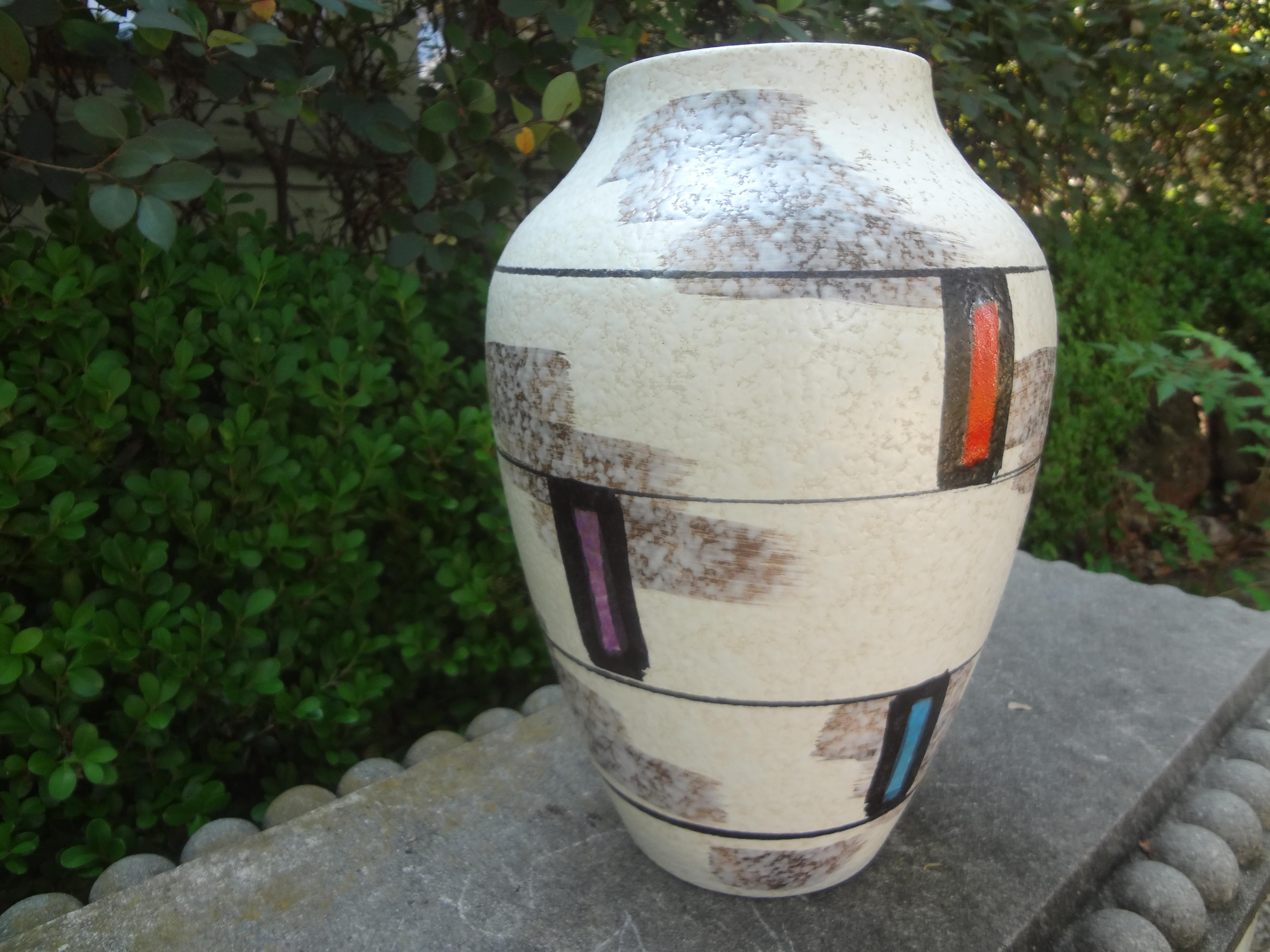 Midcentury Abstract Glazed Pottery Vase from West Germany In Good Condition For Sale In Houston, TX