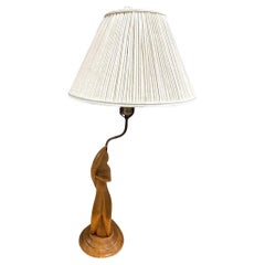 Mid-century Abstract Heifetz Syle Hand Carved Maple Wood Female Table Lamp