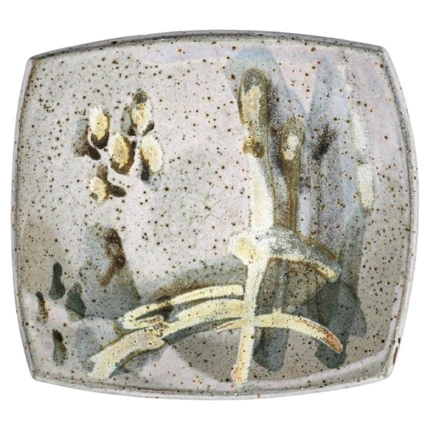 Bol en poterie peu profonde abstrait Joel Edwards du milieu du siècle dernier en vente