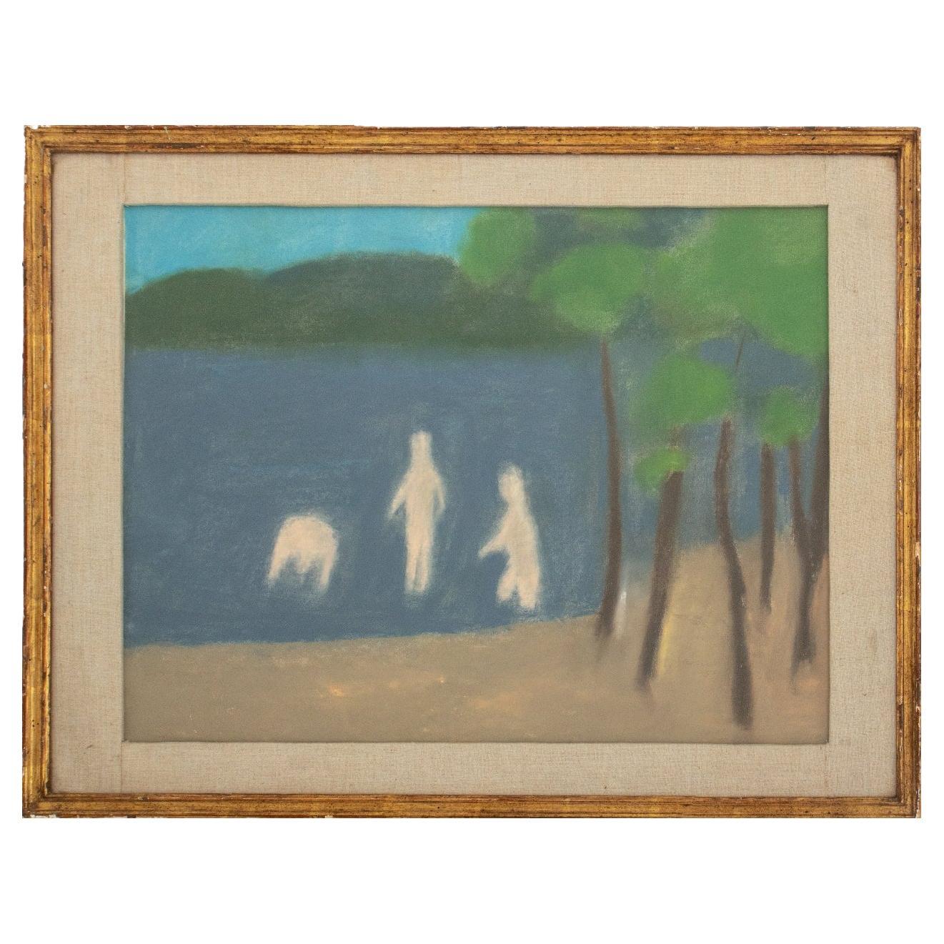 Midcentury Abstract Landscape Gouache on Paper For Sale
