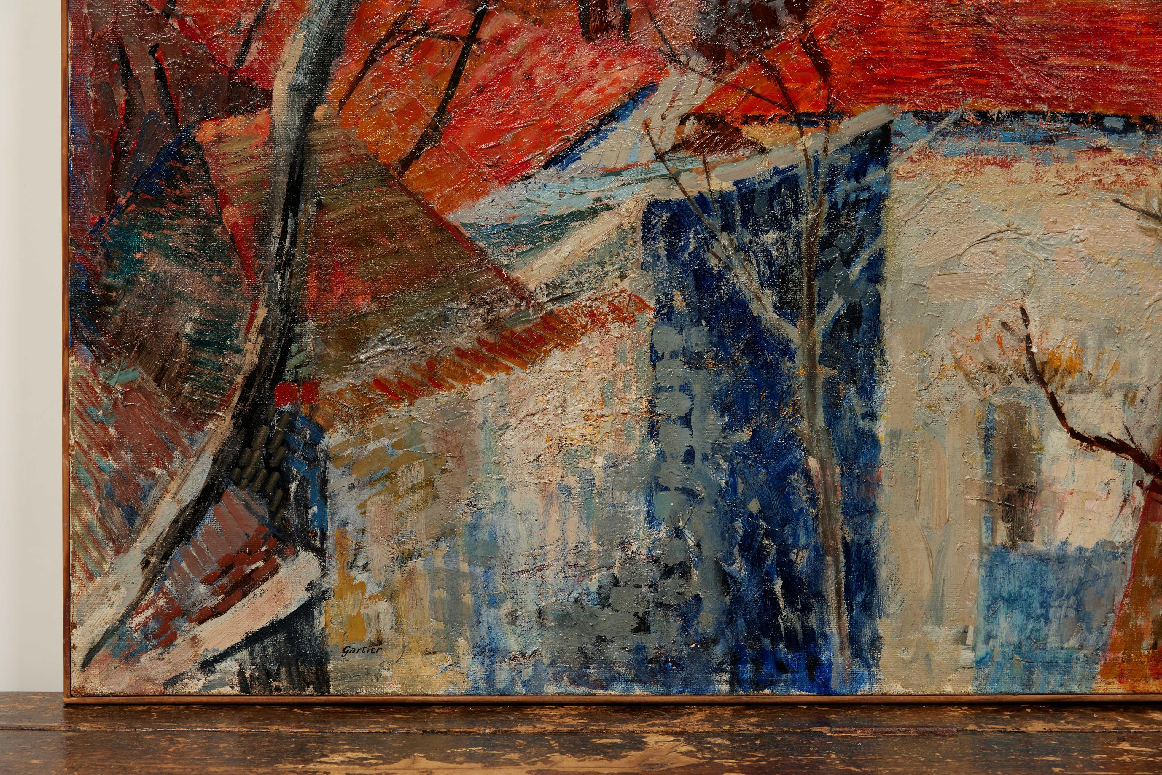 Français Peinture de paysage abstrait moderne du milieu du siècle dernier par Gartier, France en vente