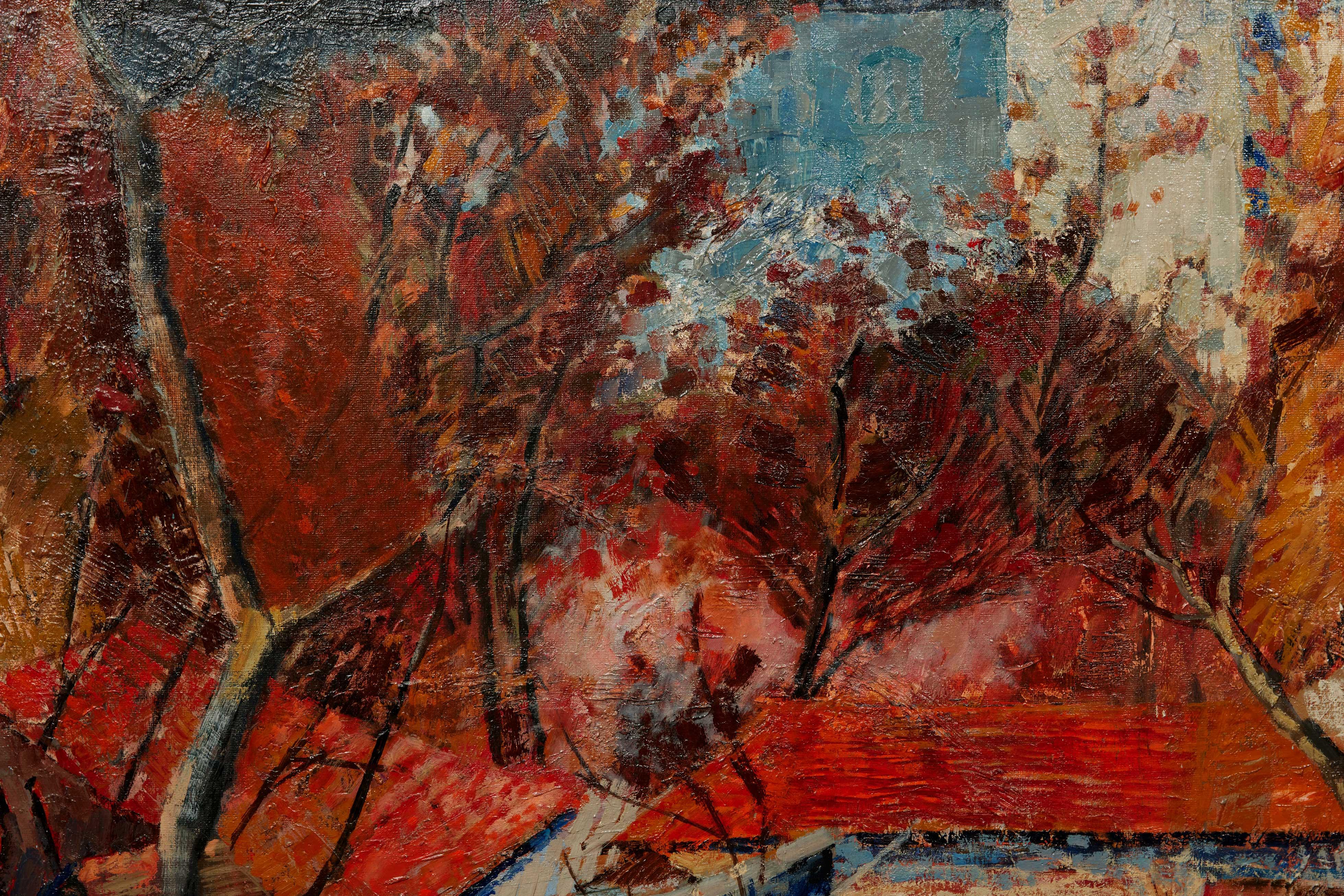 Huilé Peinture de paysage abstrait moderne du milieu du siècle dernier par Gartier, France en vente