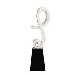 Mid-Century Abstract Looped Ribbon Sculpture in White Marble on Pyramidal Base