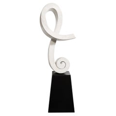 Mid-Century Abstract Looped Ribbon Sculpture in White Marble on Pyramidal Base