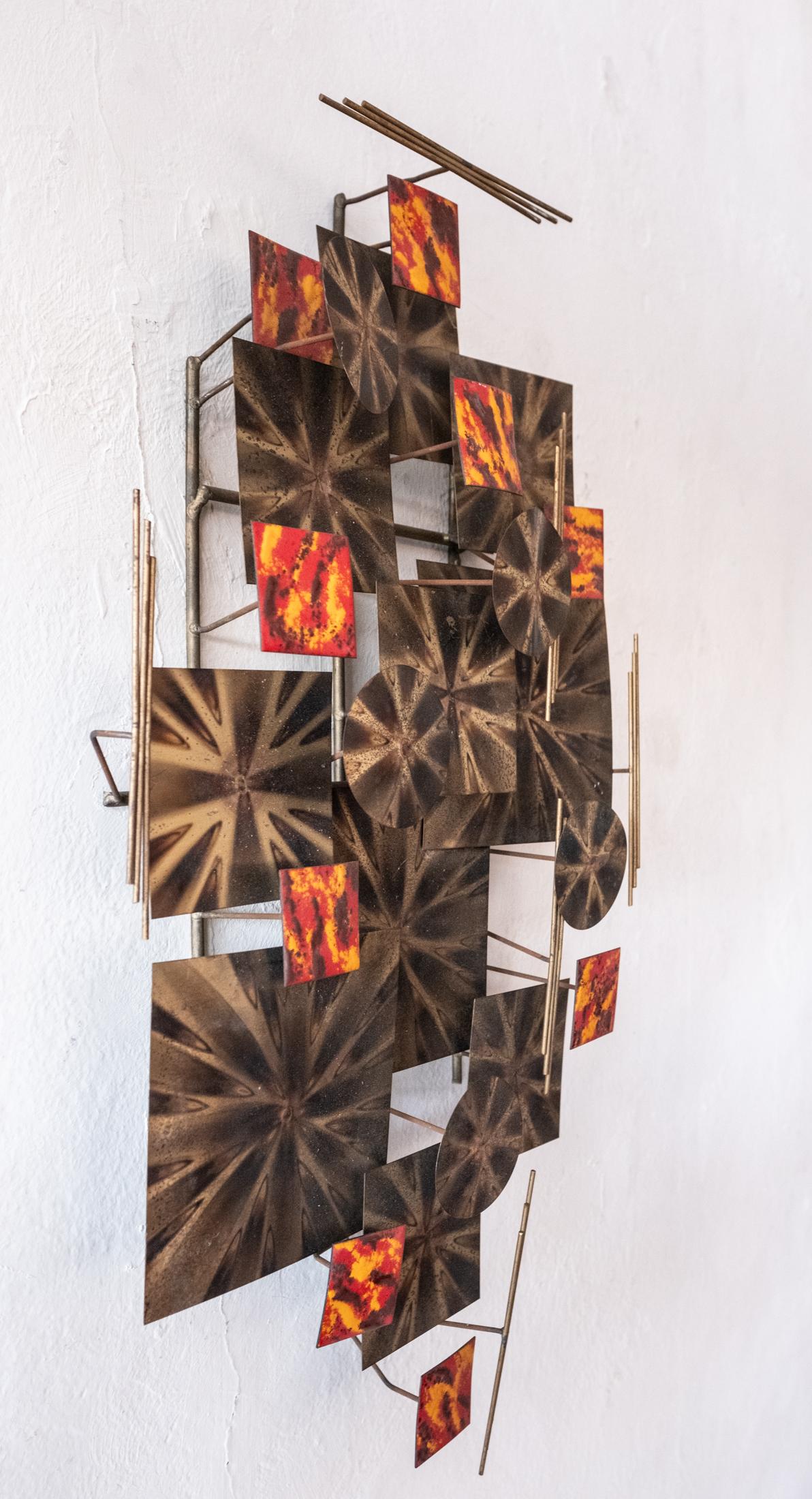 Mid Century Abstract Metal and Enamel Wall Sculpture For Sale 4