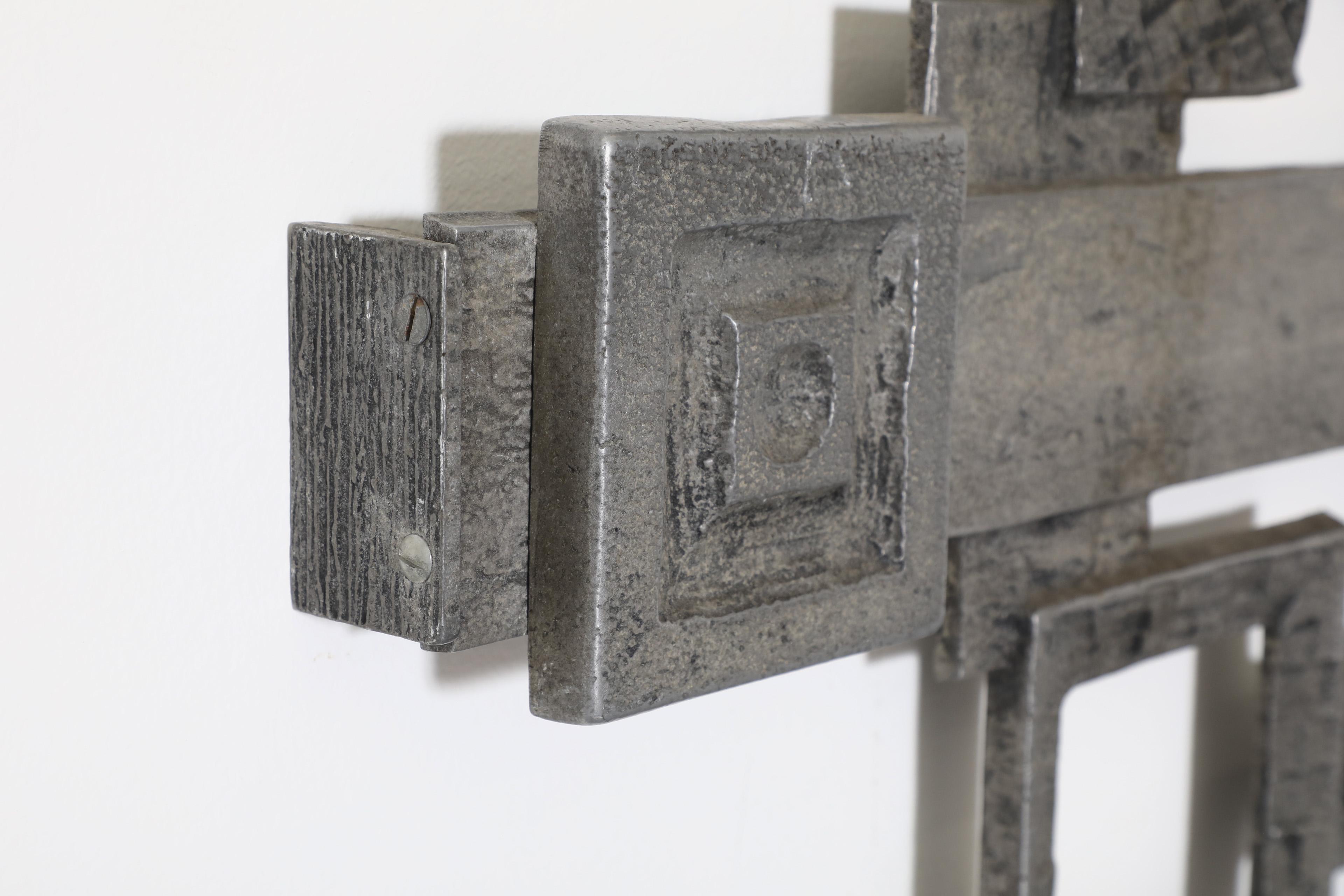 Mid-Century Abstract Metal Brutalist Door Panel, Raw, Geometric, and Carved For Sale 6