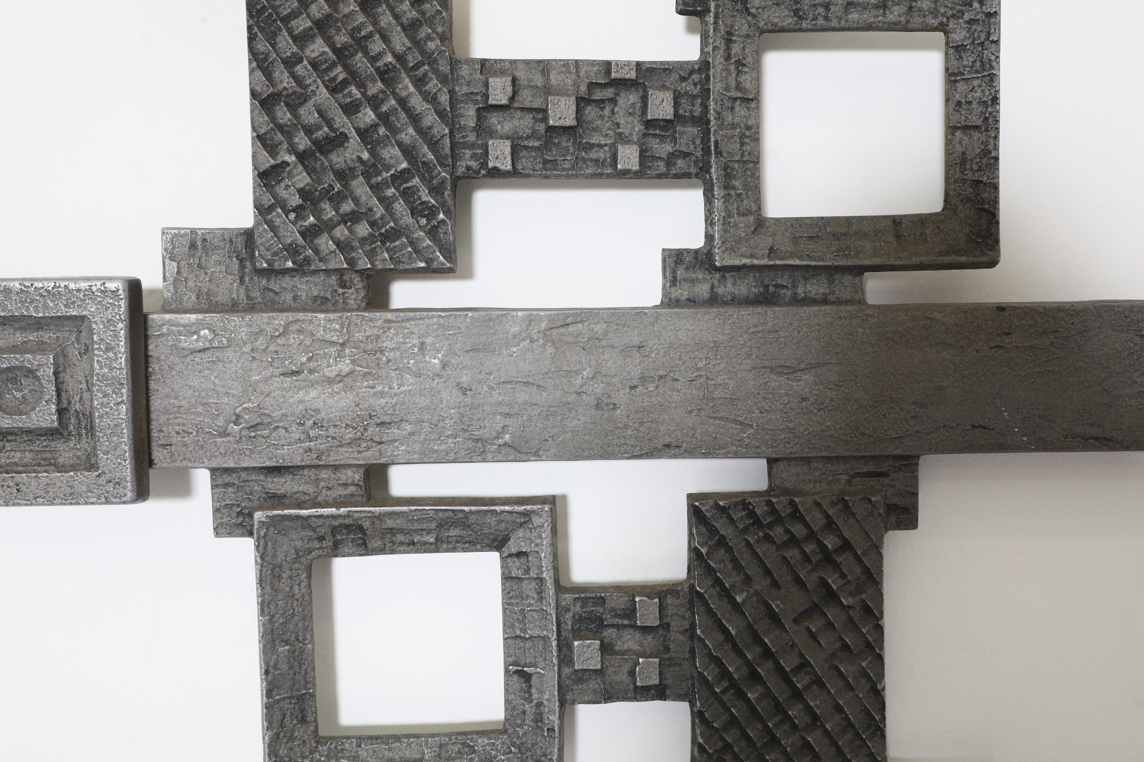 Mid-Century Abstract Metal Brutalist Door Panel, Raw, Geometric, and Carved For Sale 8