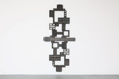 Mid-Century Abstract Metal Brutalist Door Panel, Raw, Geometric, and Carved