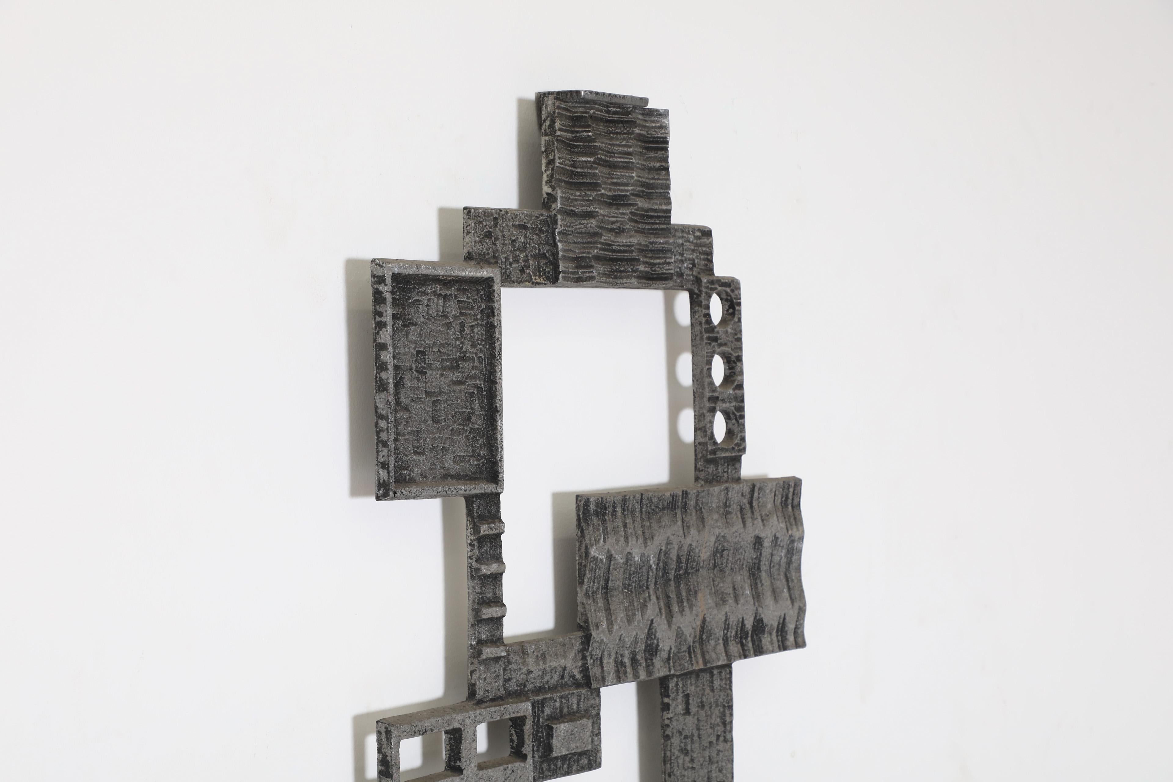 Mid-Century Abstract Metal Brutalist Door Panel, Raw, Geometric, and Carved In Good Condition For Sale In Los Angeles, CA