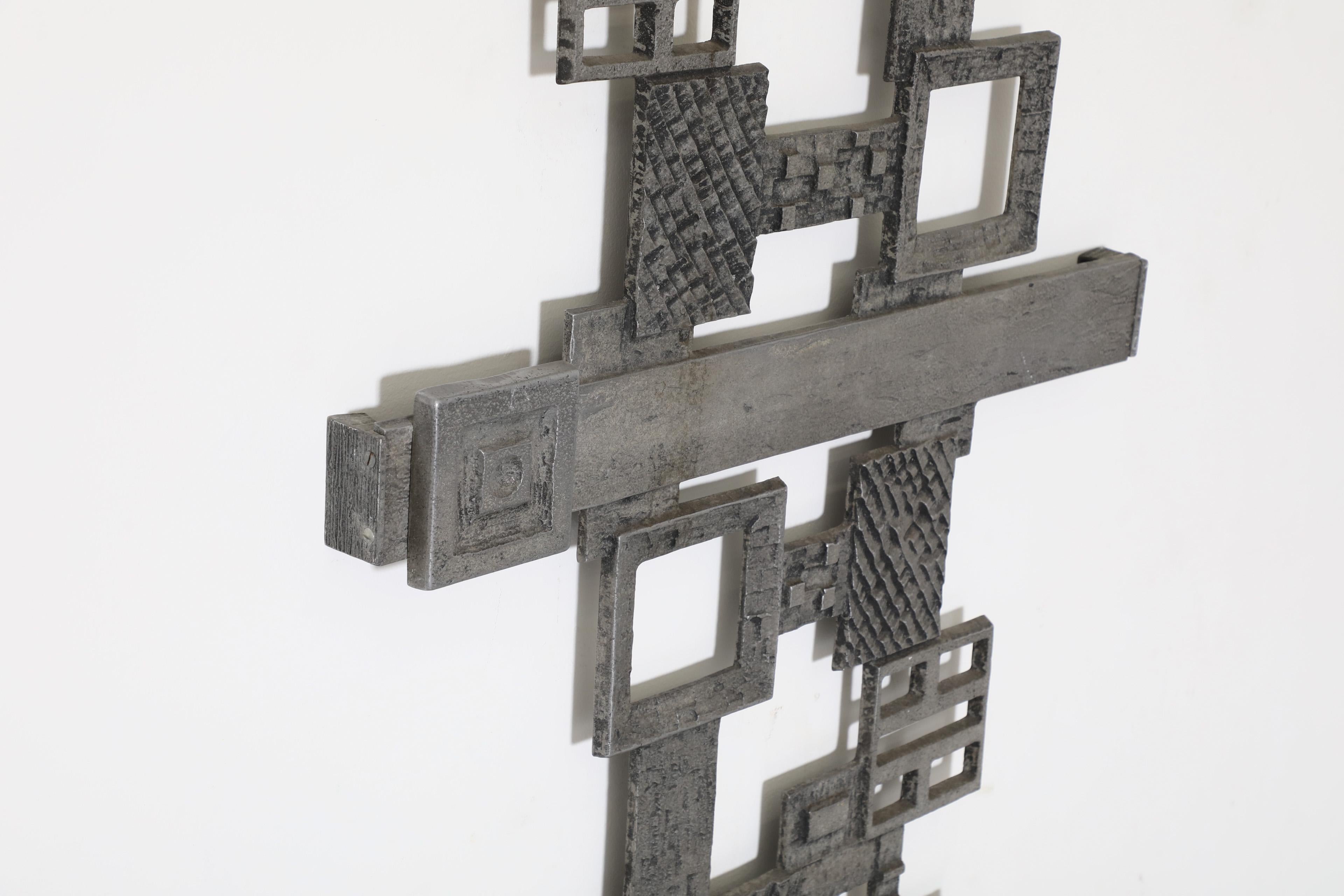 20th Century Mid-Century Abstract Metal Brutalist Door Panel, Raw, Geometric, and Carved For Sale