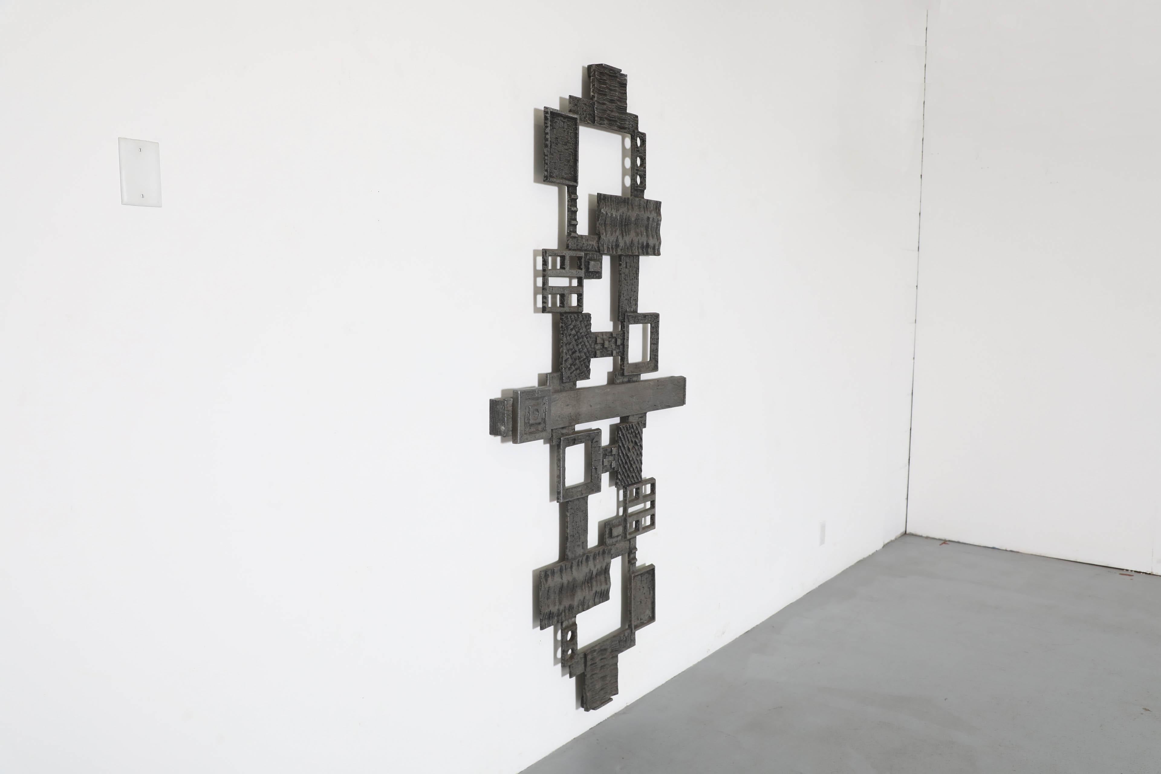 Mid-Century Abstract Metal Brutalist Door Panel, Raw, Geometric, and Carved For Sale 2