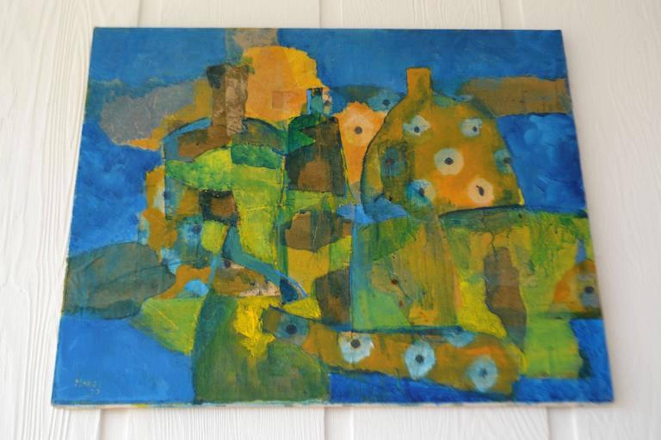 American Midcentury Abstract Mixed-Media on Canvas For Sale