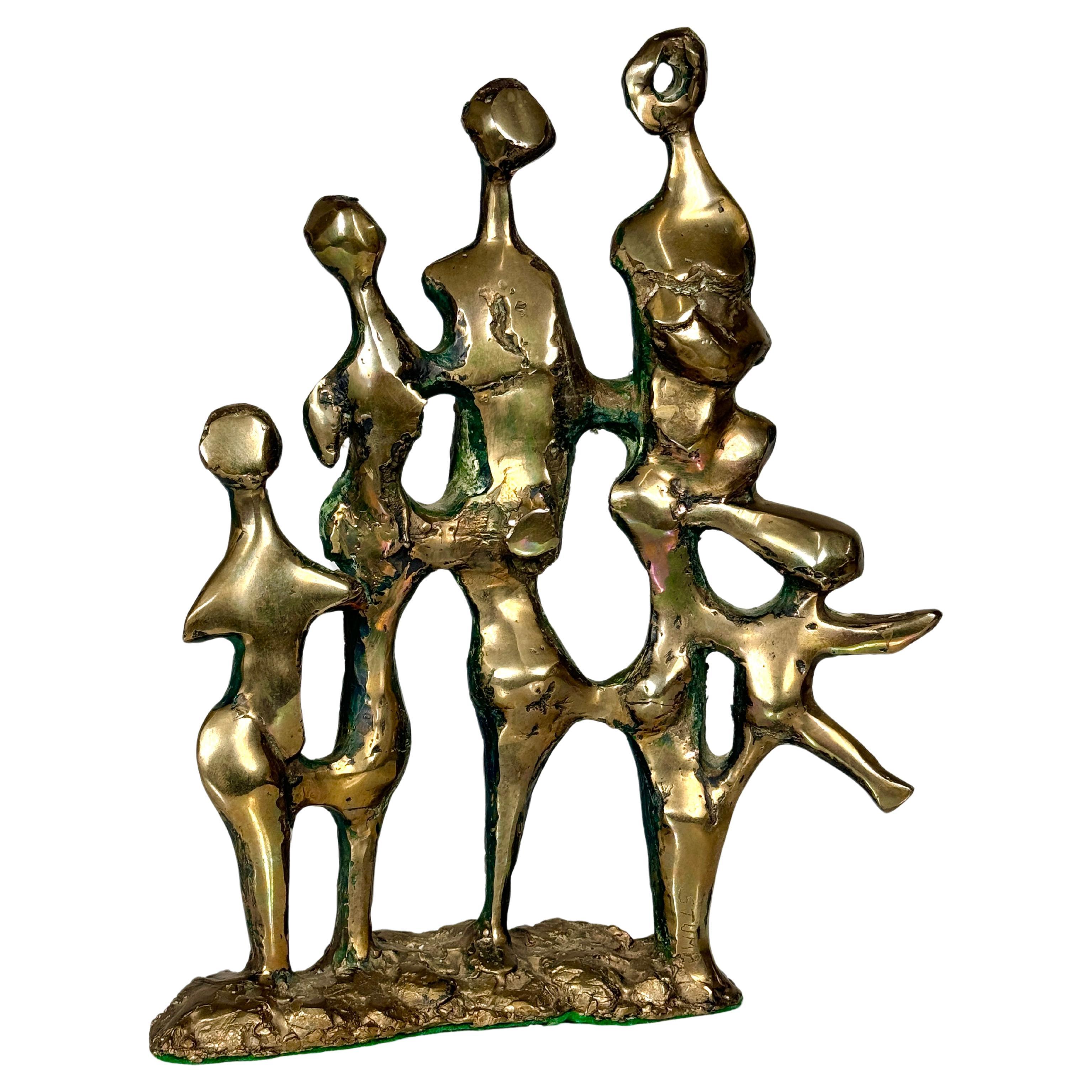 Mid Century Abstract Modern Brutalist Bronze Sculpture by Pamela Stump Walsh For Sale