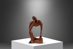 Mid-Century Abstract Modern Hand-Carved Sculpture in Solid Mahogany, USA, 1970's