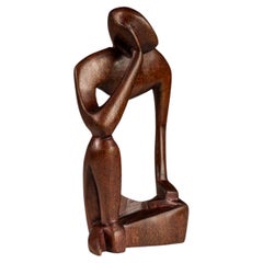 Mid-Century Abstract Modern Hand-Carved Sculpture in Solid Mahogany, USA, 1970's