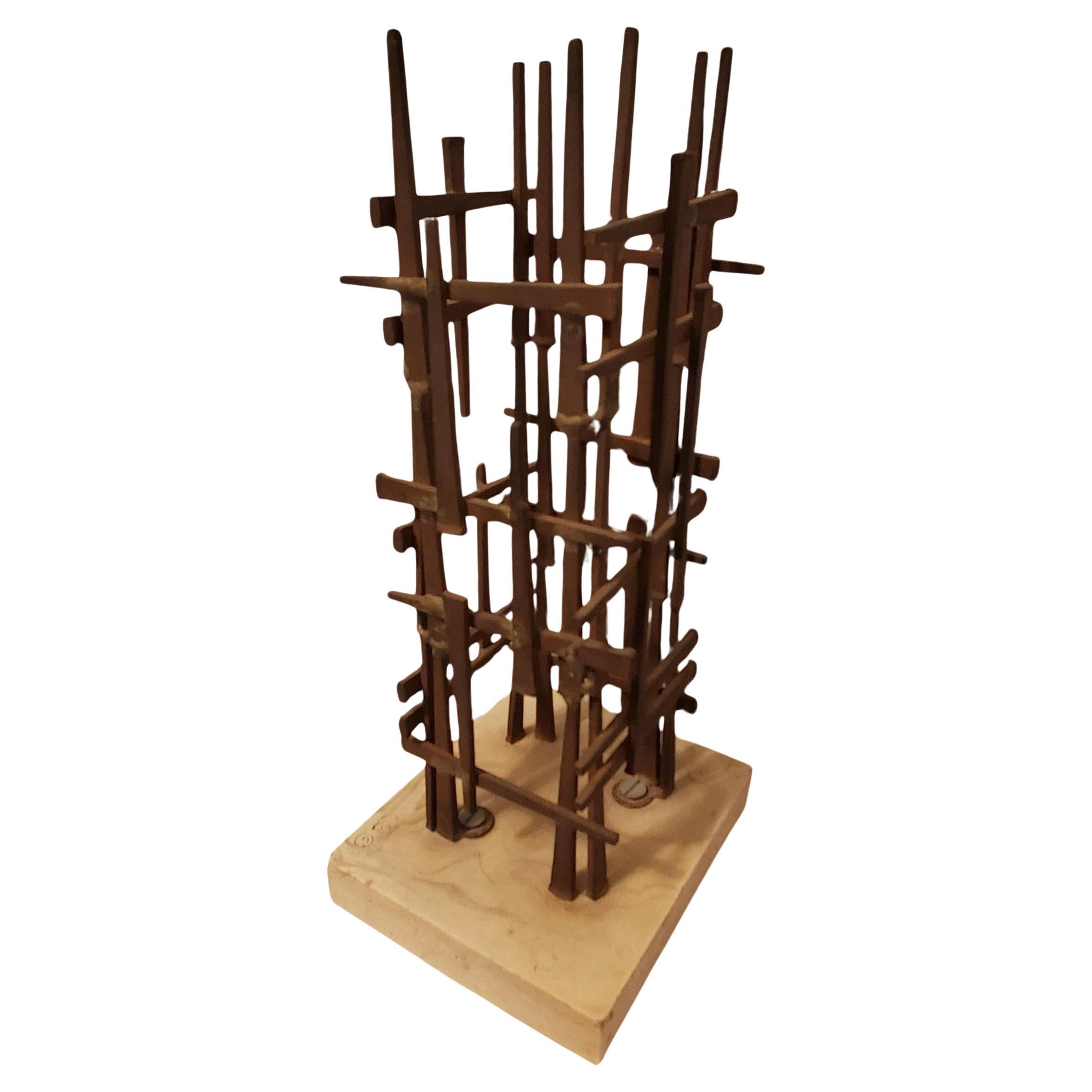 Mid Century Abstract Nail Sculpture by Artist Dave Grossman Titled "SKYSCRAPER"