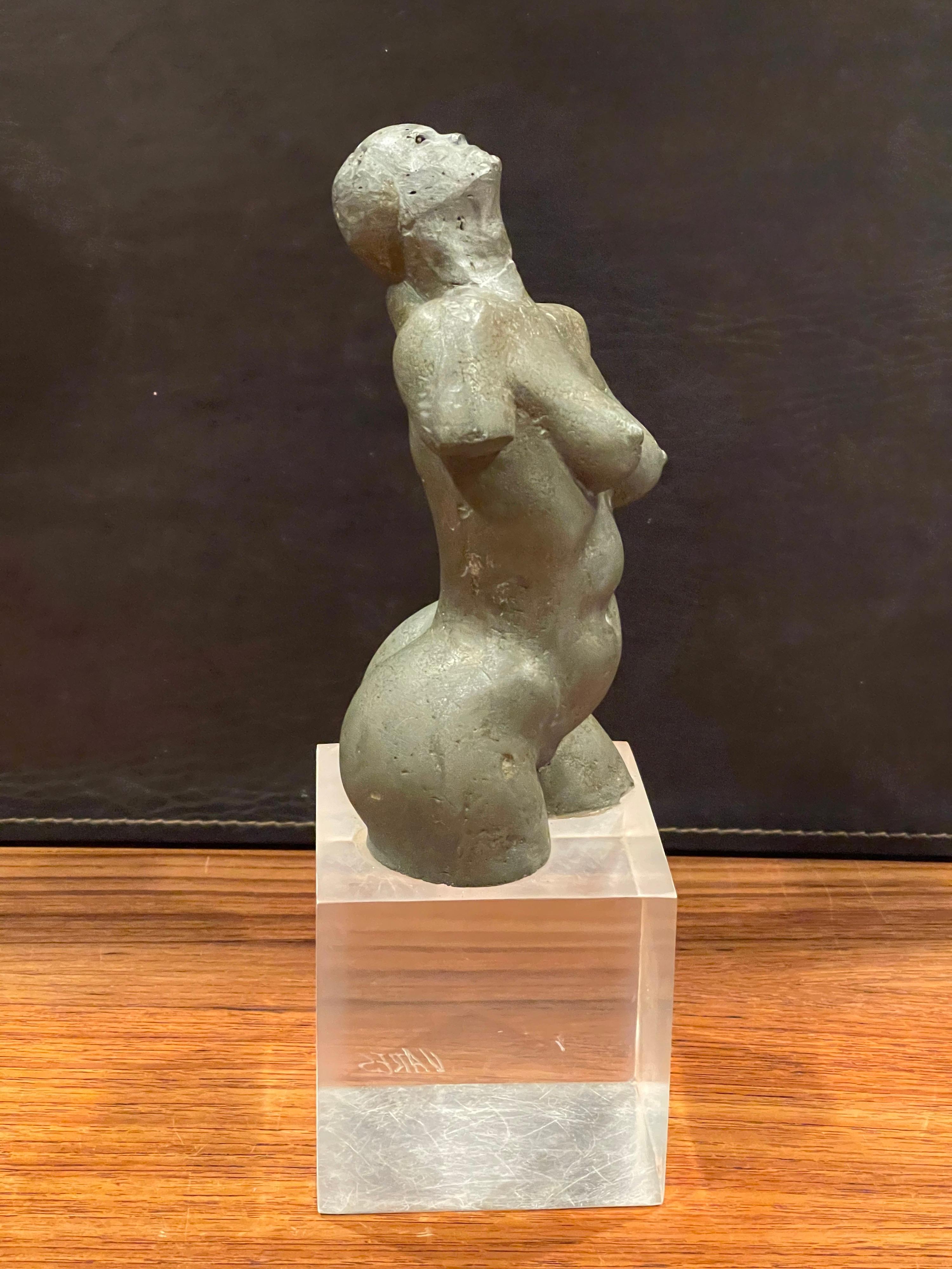 Aluminum Mid-Century Abstract Nude Sculpture on Lucite Base by Ken Vares