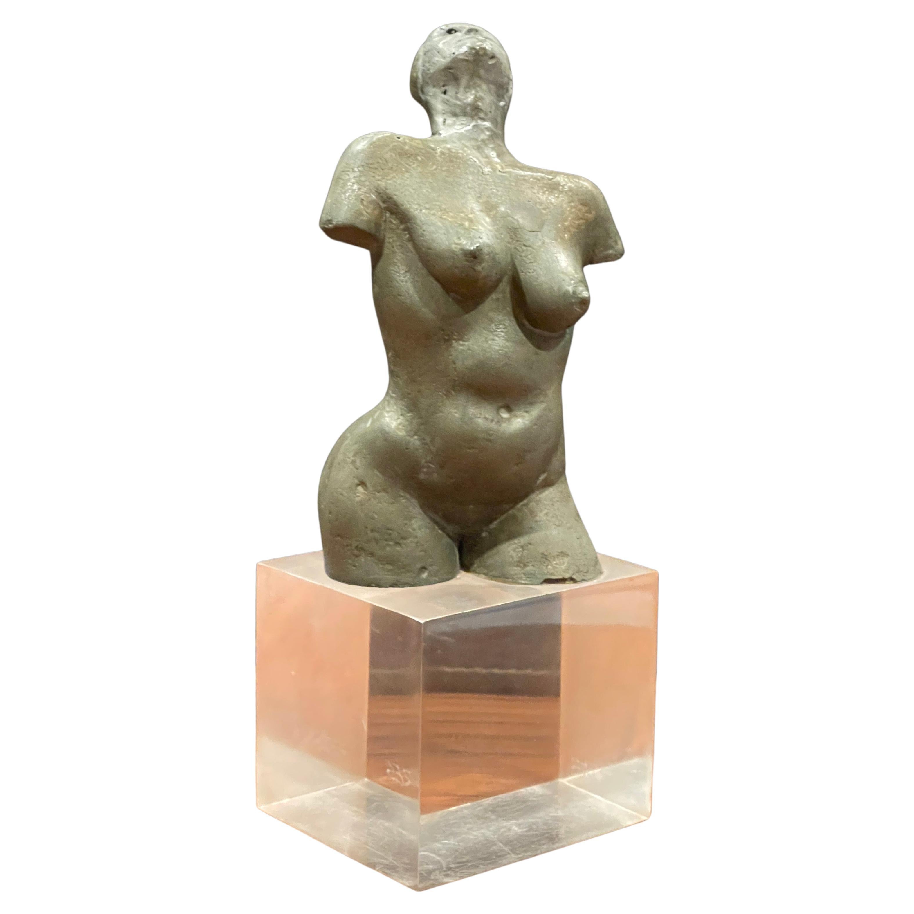 Mid-Century Abstract Nude Sculpture on Lucite Base by Ken Vares