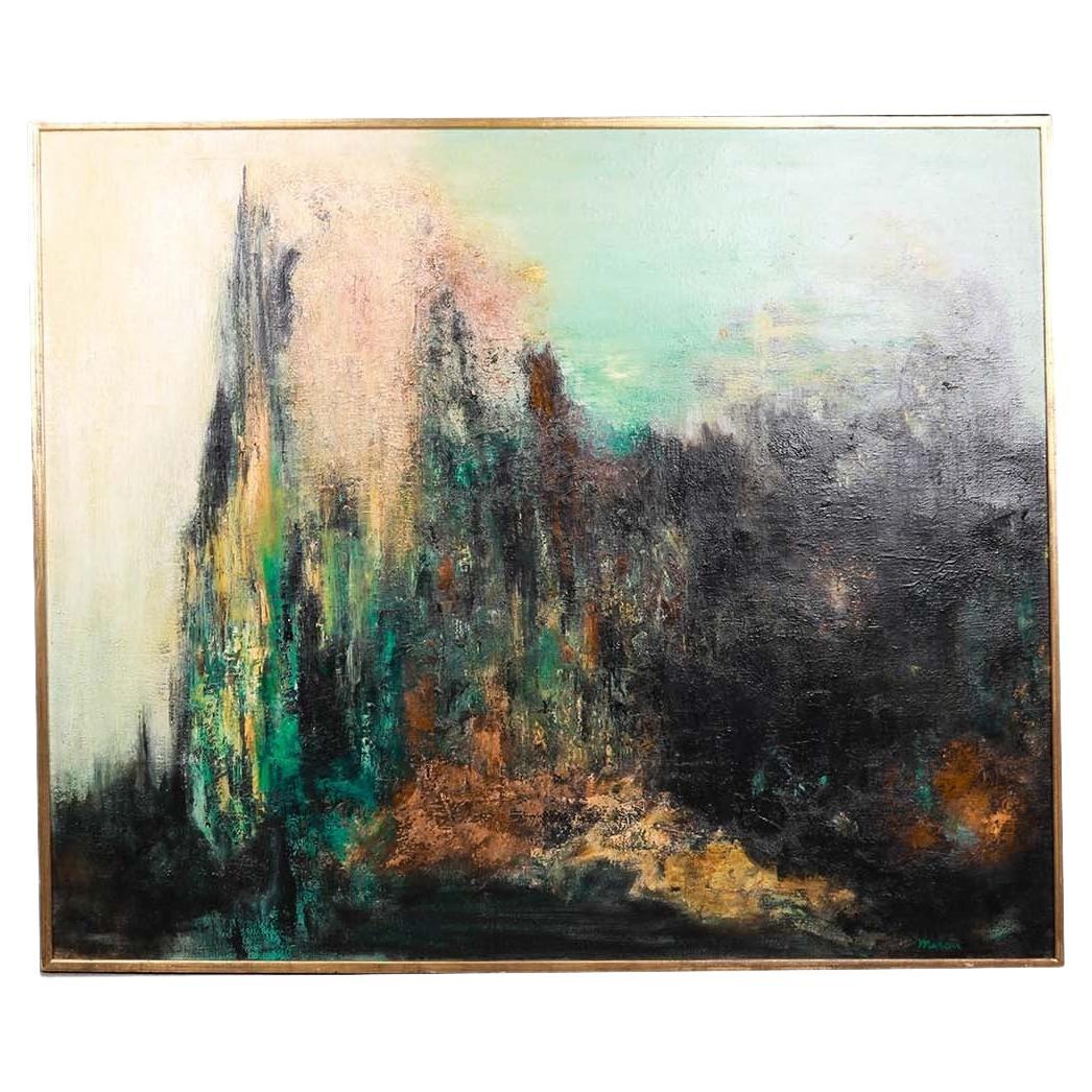 Mid Century Abstract Oil Painting Expressionist Signed Etta C. Mercur For Sale