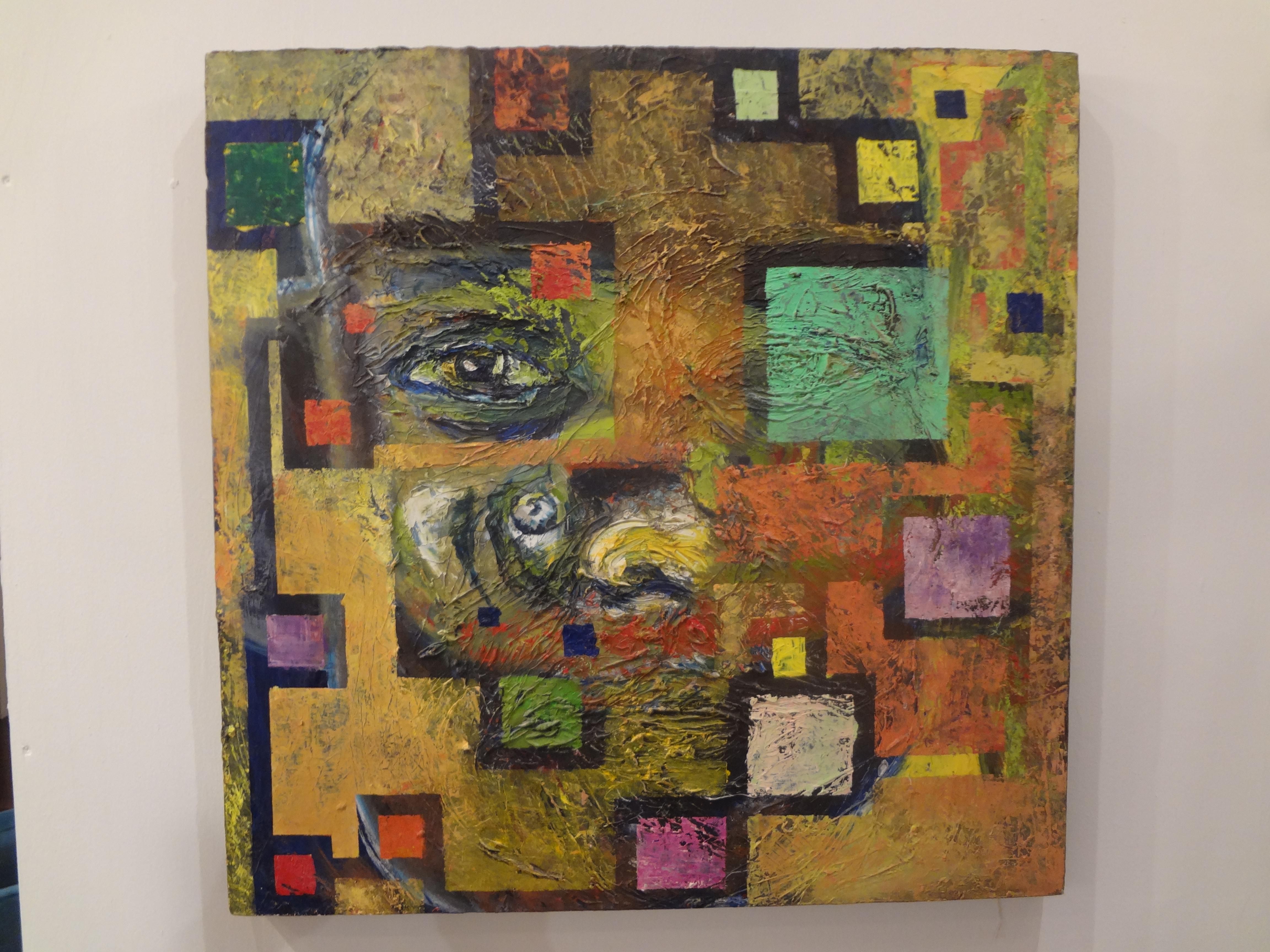 Pittura astratta a olio su tela di metà secolo.
Colorata pittura astratta ad impasto su tela del Mid-Century Modern. Questo splendido dipinto a olio decorativo quadrato misura 30