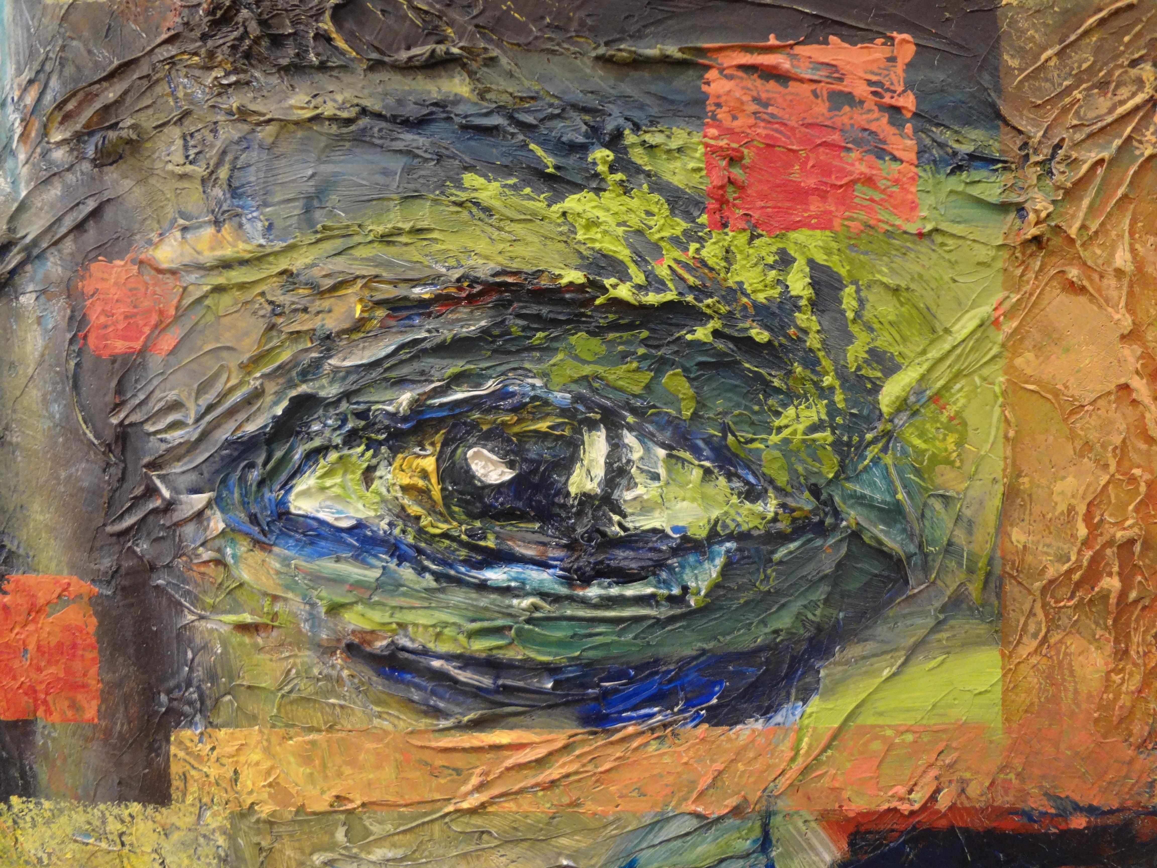 Mid-Century moderno Pittura ad olio astratta su tela del Medioevo in vendita