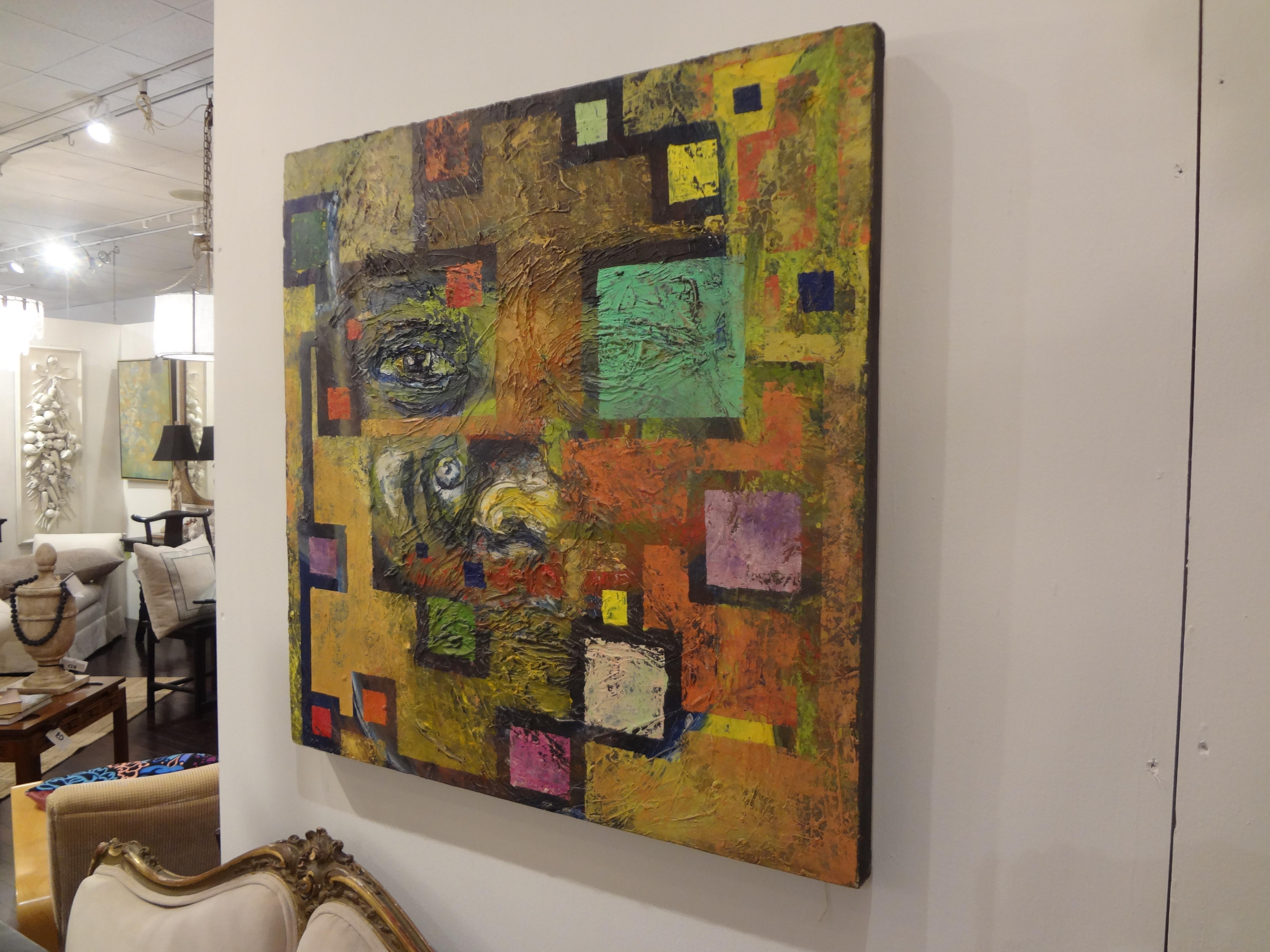 Midcentury Abstract Oil Painting on Canvas For Sale 1