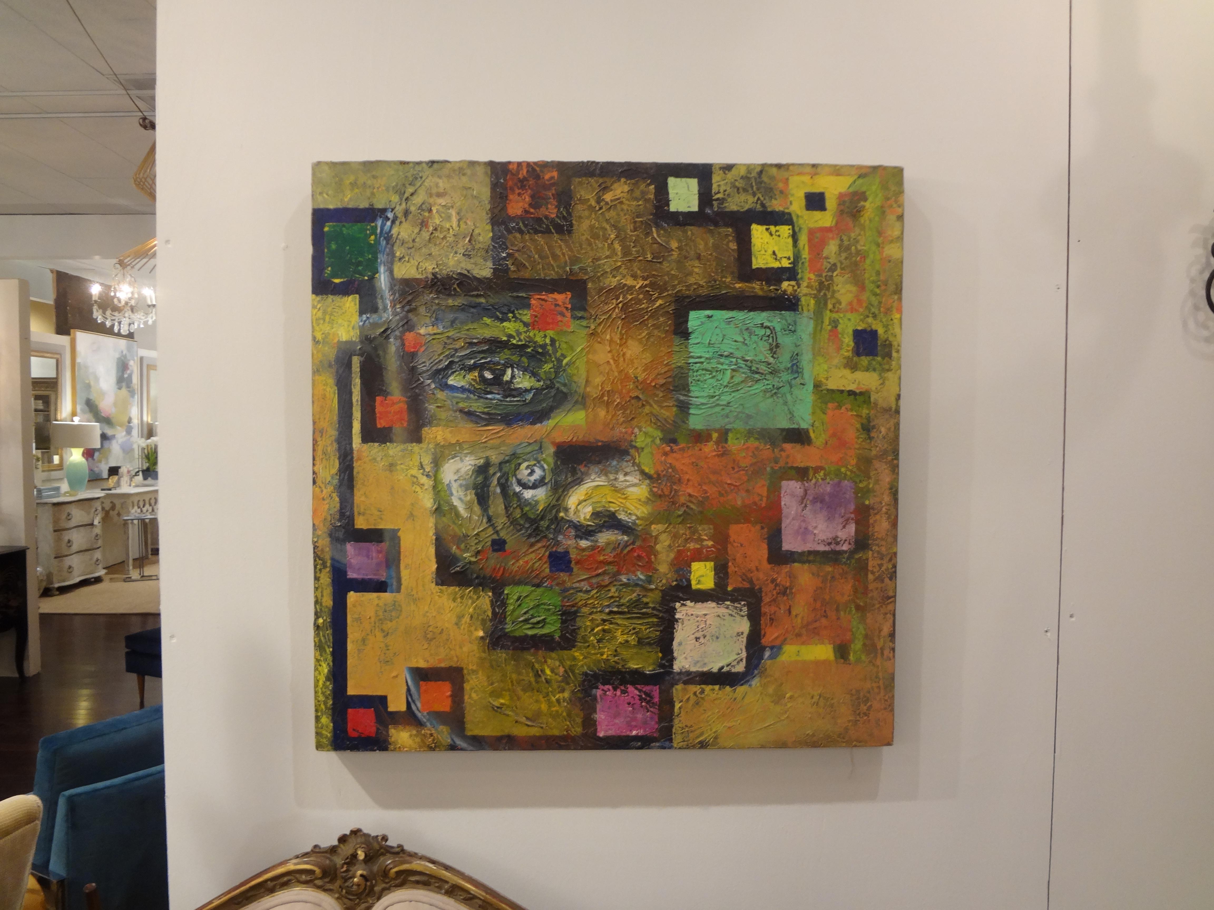 Midcentury Abstract Oil Painting on Canvas For Sale 3