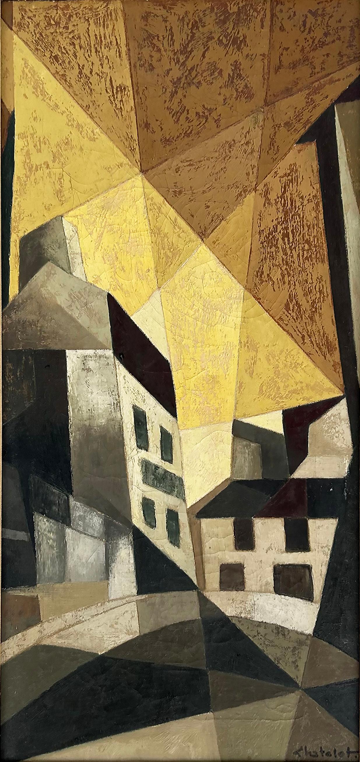 Mid-century Abstract Paris Oil Painting Rue Marvins Montmartre by Chatelet 

Offered for sale is a French early 20th-century cubist style oil on canvas titled 