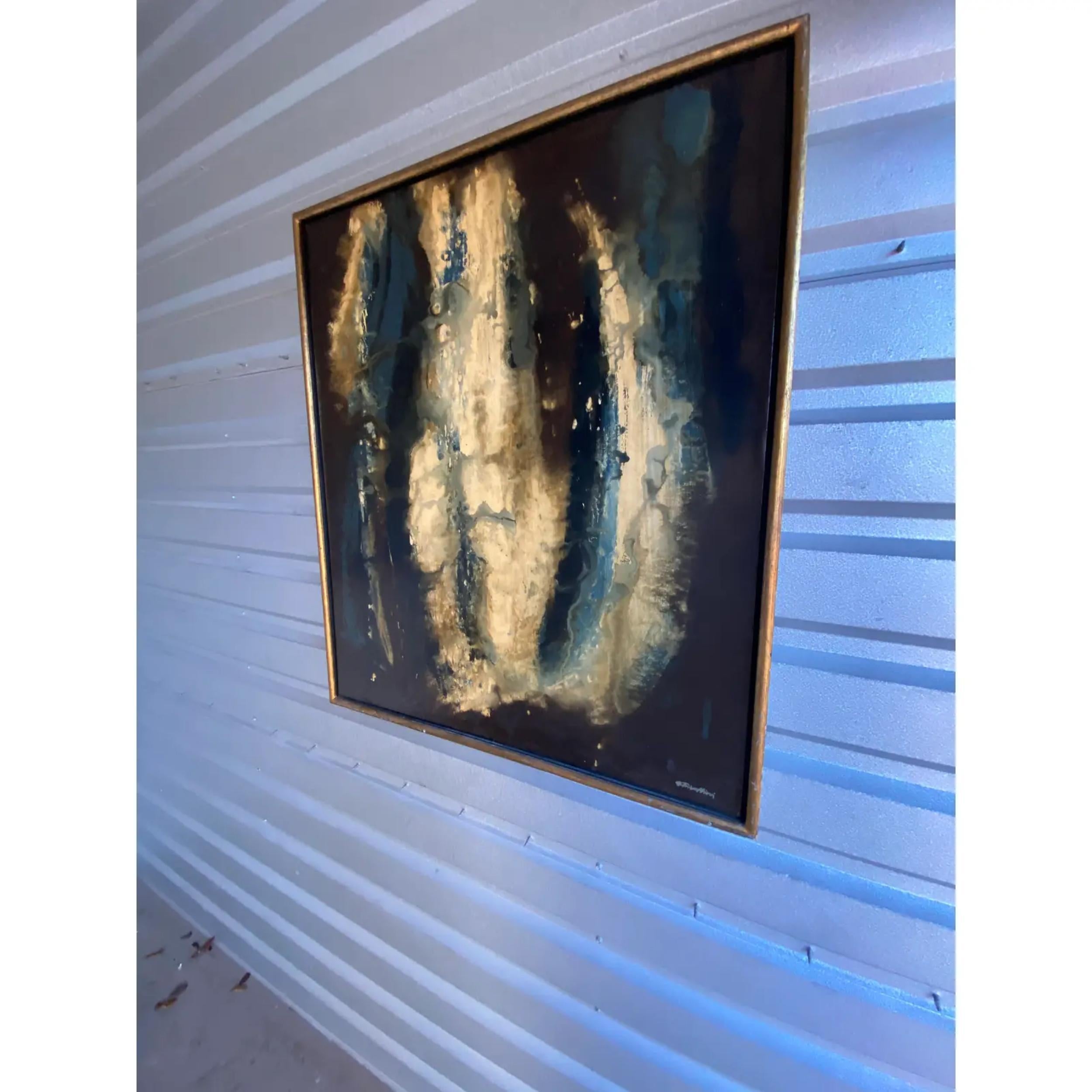 Incredible MidCentury abstract oil painting. Signed George Trivolinni who was famous during the “Rat Pack” era. Collected by celebrities like Steve Mcqueen and Dean Martin. Signed