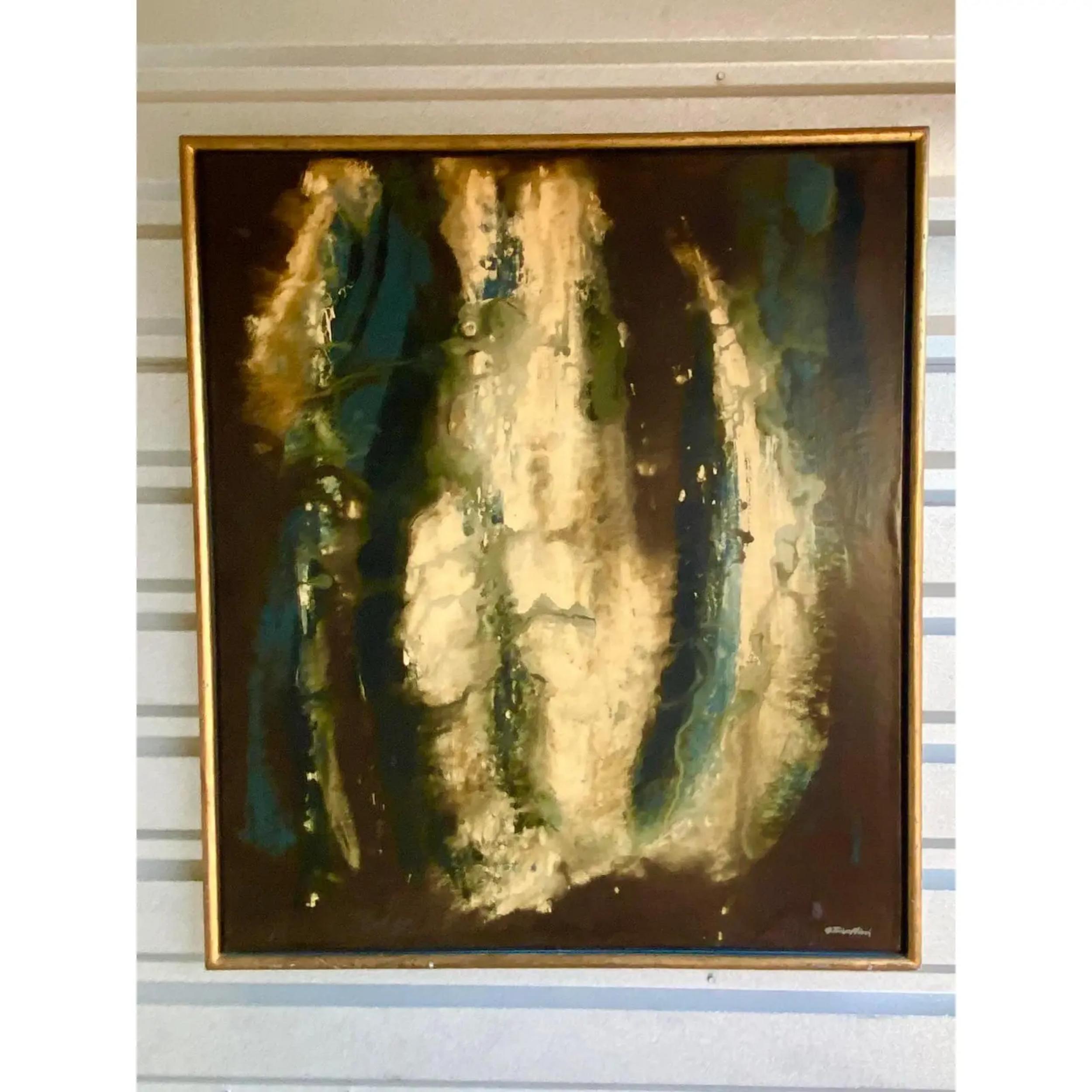 Bohemian Mid-Century Abstract Oil Painting Signed George Trivolinni For Sale
