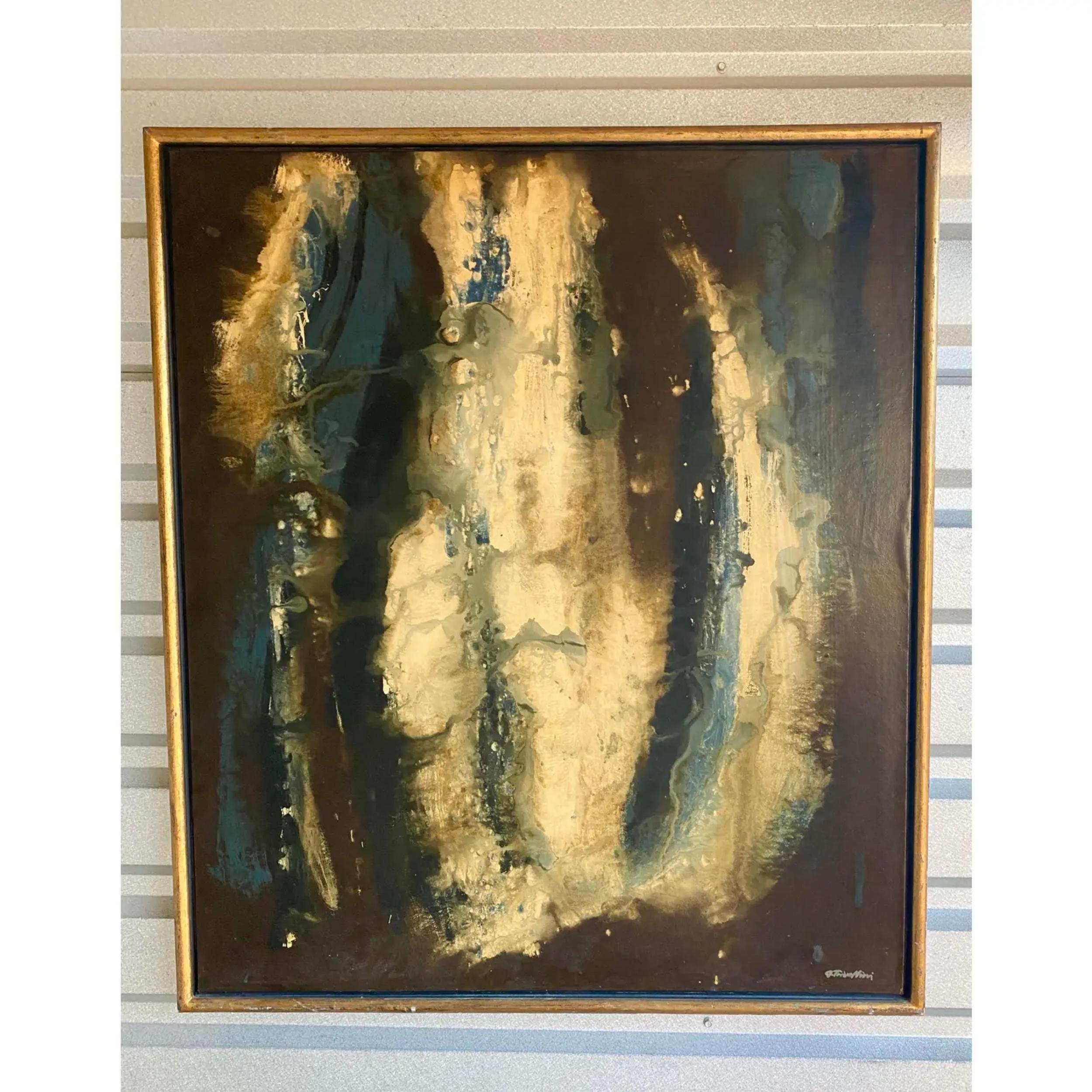 American Mid-Century Abstract Oil Painting Signed George Trivolinni For Sale