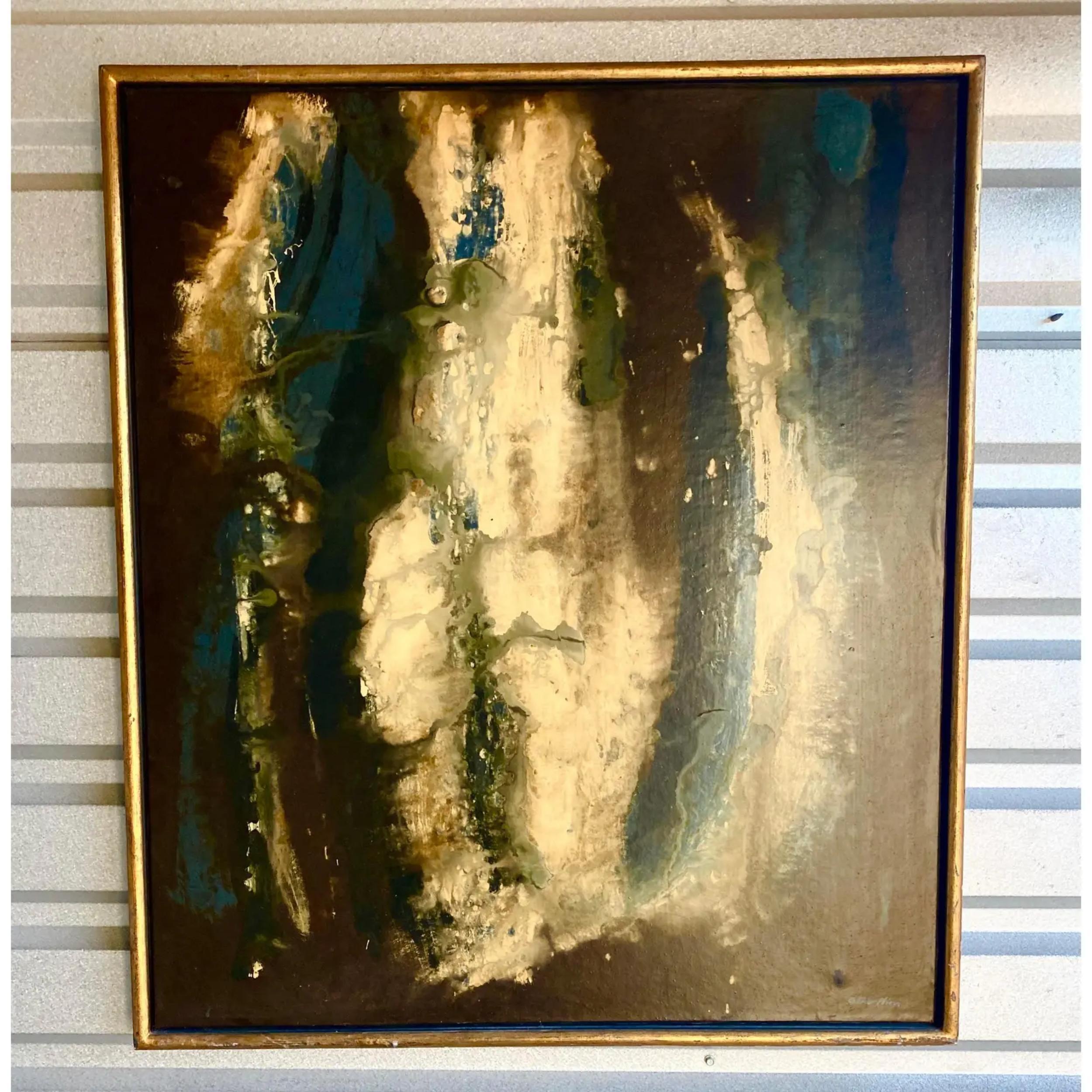 Mid-Century Abstract Oil Painting Signed George Trivolinni In Good Condition For Sale In west palm beach, FL
