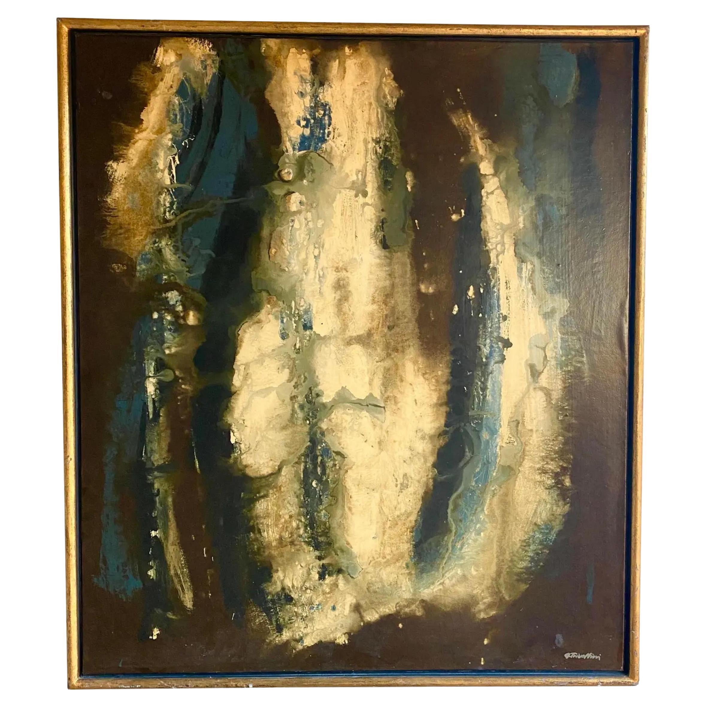 Mid-Century Abstract Oil Painting Signed George Trivolinni For Sale