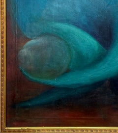 Óleo abstracto de mediados de siglo con formas orgánicas sinuosas