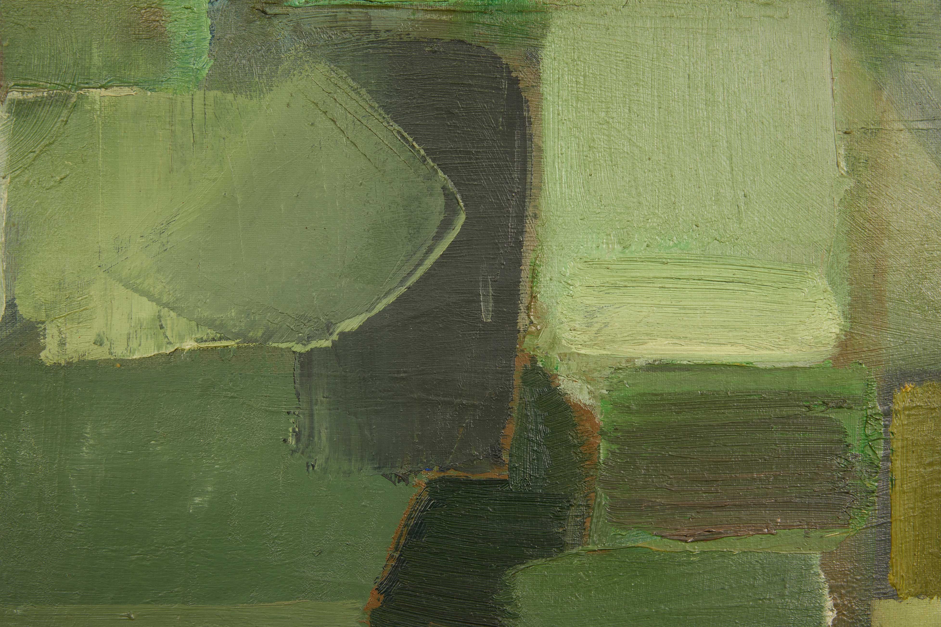 Mid-Century Danish Abstract Painting, Brown Moon Vibrant Green Tones, 1960s

Stamped on the back, Udstillet/Kunstforeningen Kobenhavn 1966; was founded as a temporary society in 1825 by a circle of the most influential figures of the Danish art