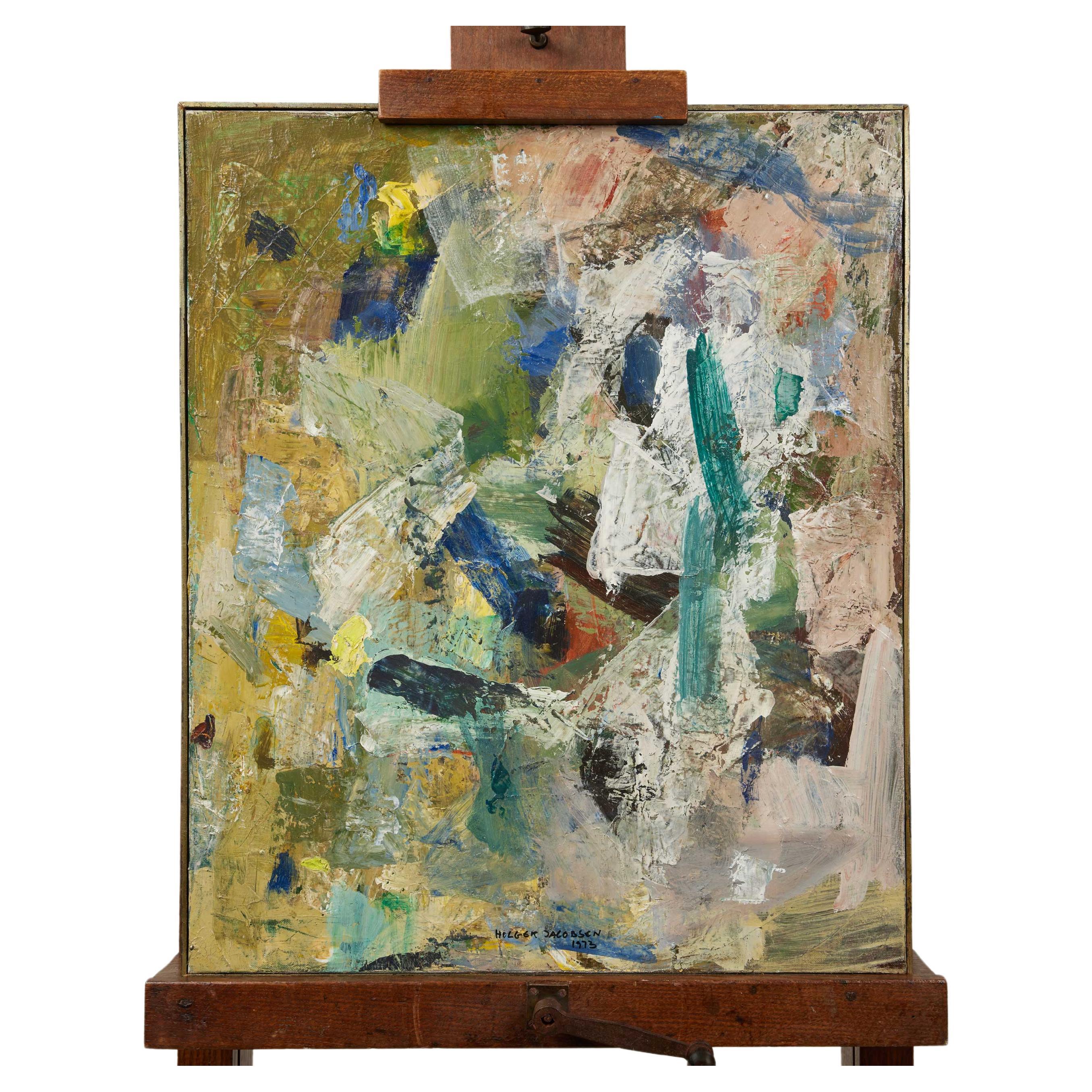 Pintura abstracta moderna de mediados de siglo de Holger Jacobsen - 1973
