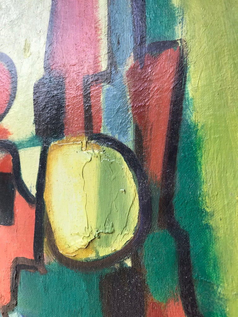 Mid 20th Century Abstract Painting Framed in Antique Gilt Wood Frame