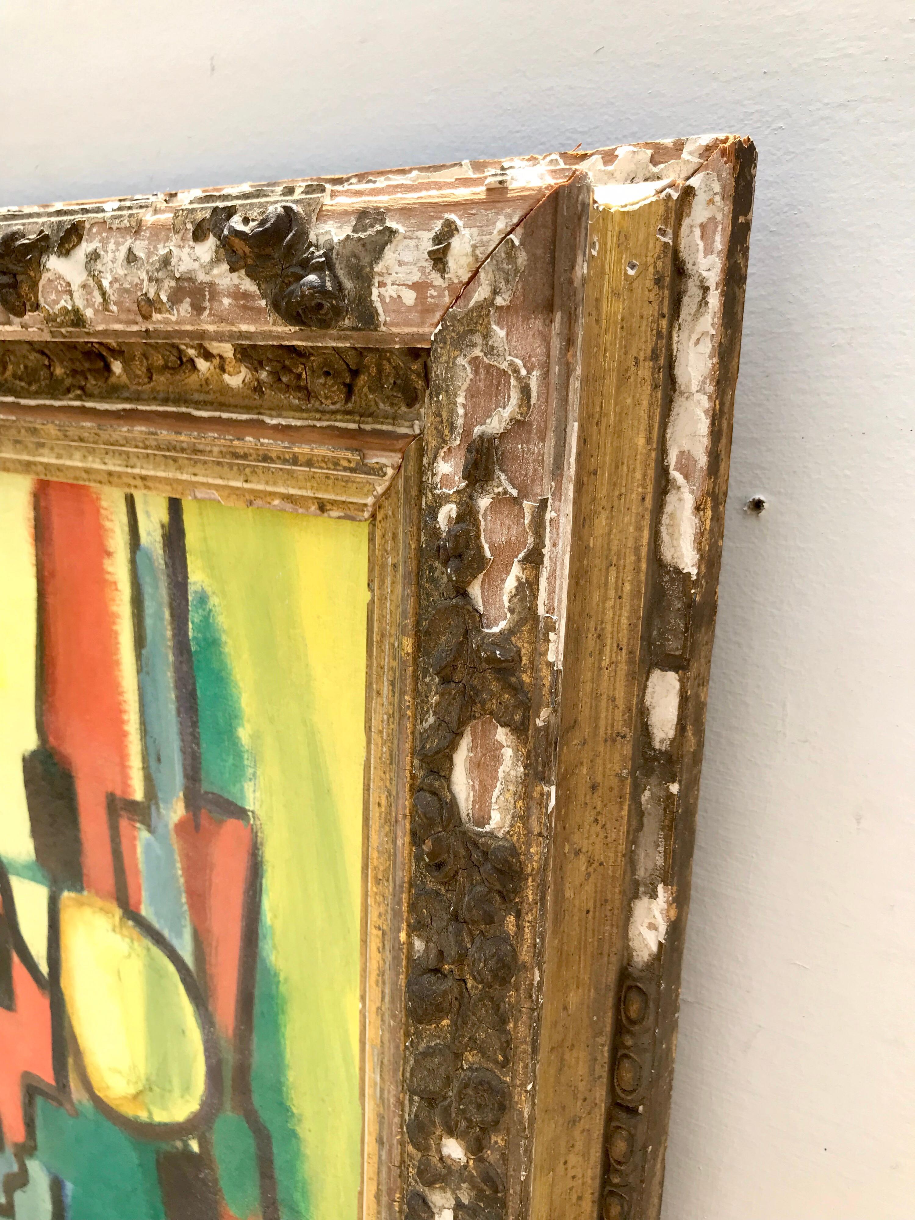 Mid 20th Century Abstract Painting Framed in Antique Gilt Wood Frame For Sale 6