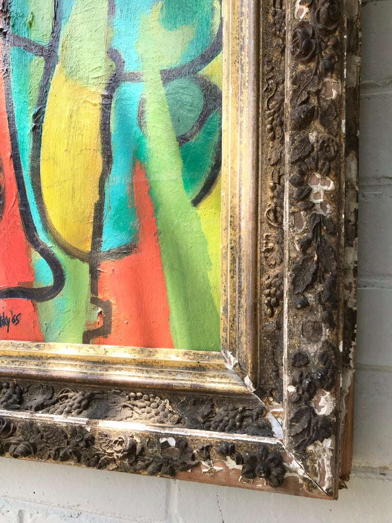 Mid 20th Century Abstract Painting Framed in Antique Gilt Wood Frame