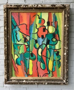 Mid 20th Century Abstract Painting Framed in Antique Gilt Wood Frame