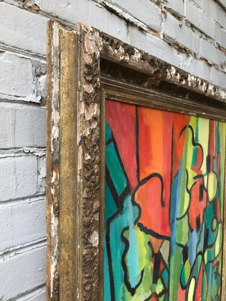 Mid 20th Century Abstract Painting Framed in Antique Gilt Wood Frame