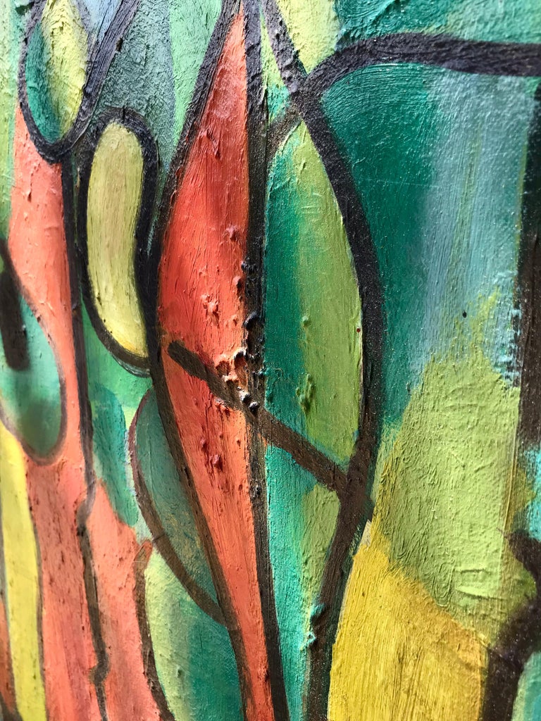 Mid 20th Century Abstract Painting Framed in Antique Gilt Wood Frame