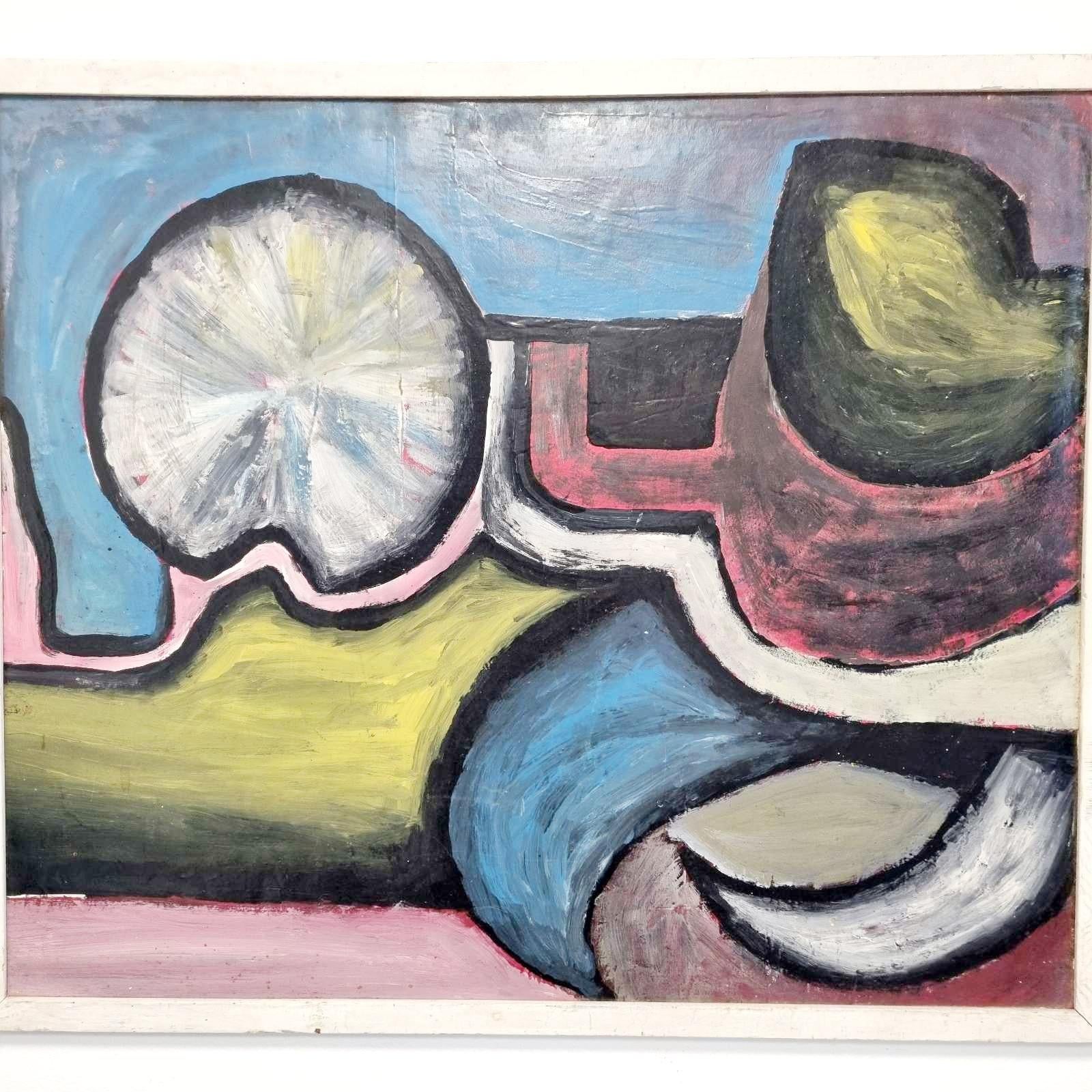 Mid-Century Modern Mid Century Abstract Painting, Oil on Wood, Original Painting, Italy 1976 For Sale