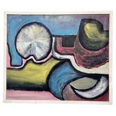 Vintage Mid Century Abstract Painting, Oil on Wood, Original Painting, Italy 1976