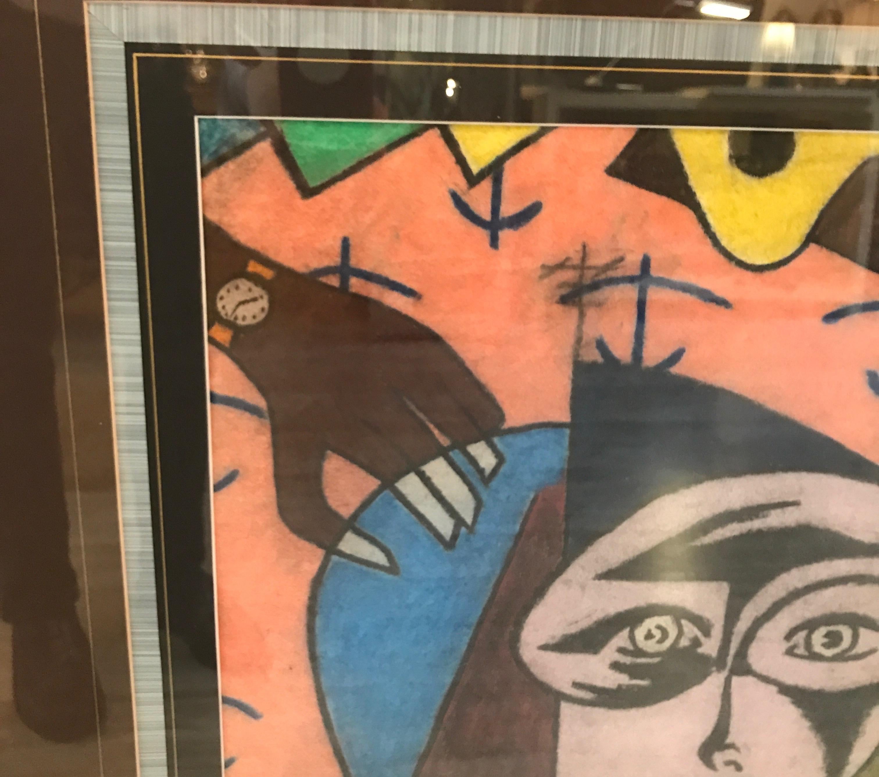 Verre Peinture au pastel abstraite du milieu du siècle par Alan Powell