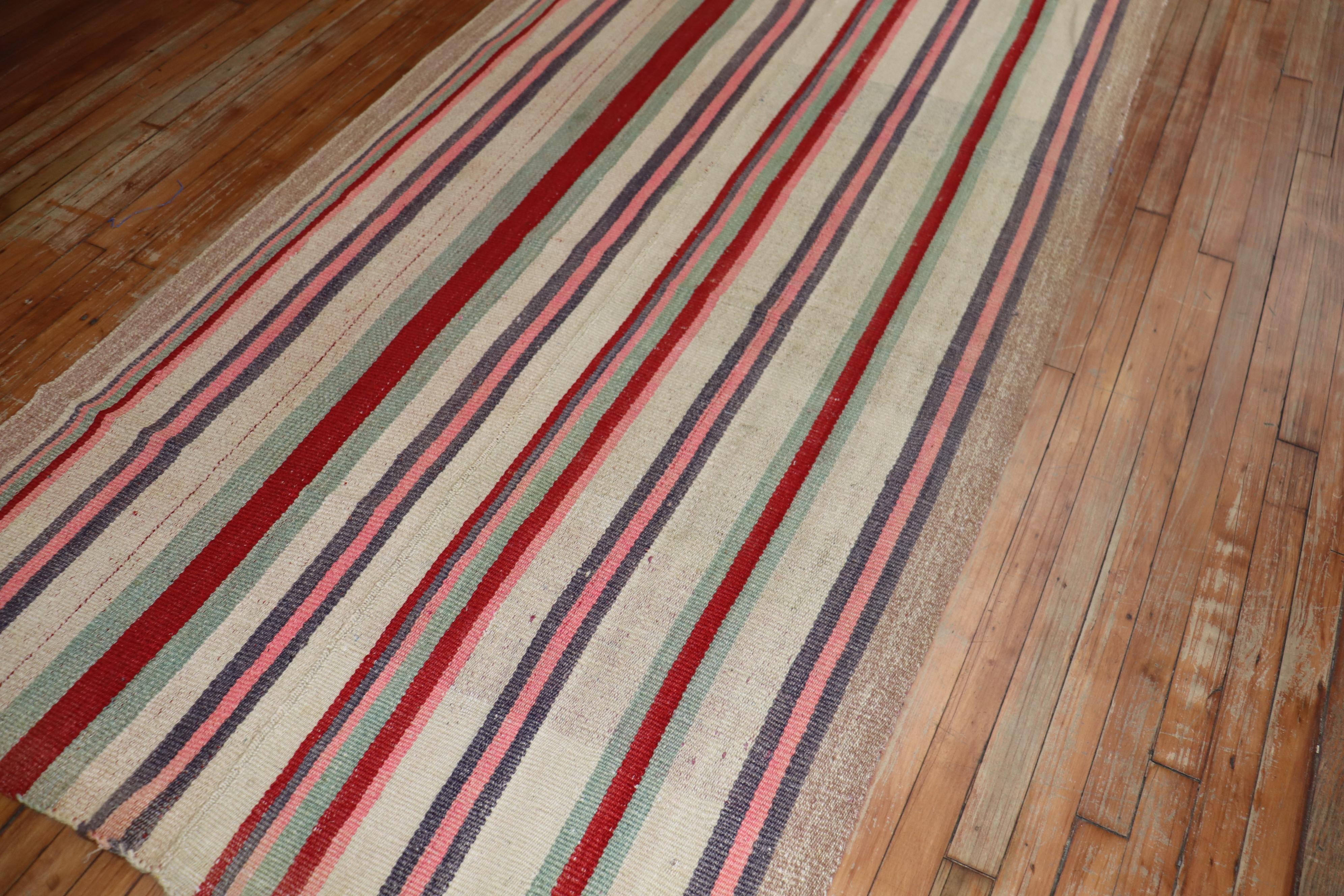 Mid-Century Modern Mid Century Abstract Persian Striped Kilim Wide Runner For Sale