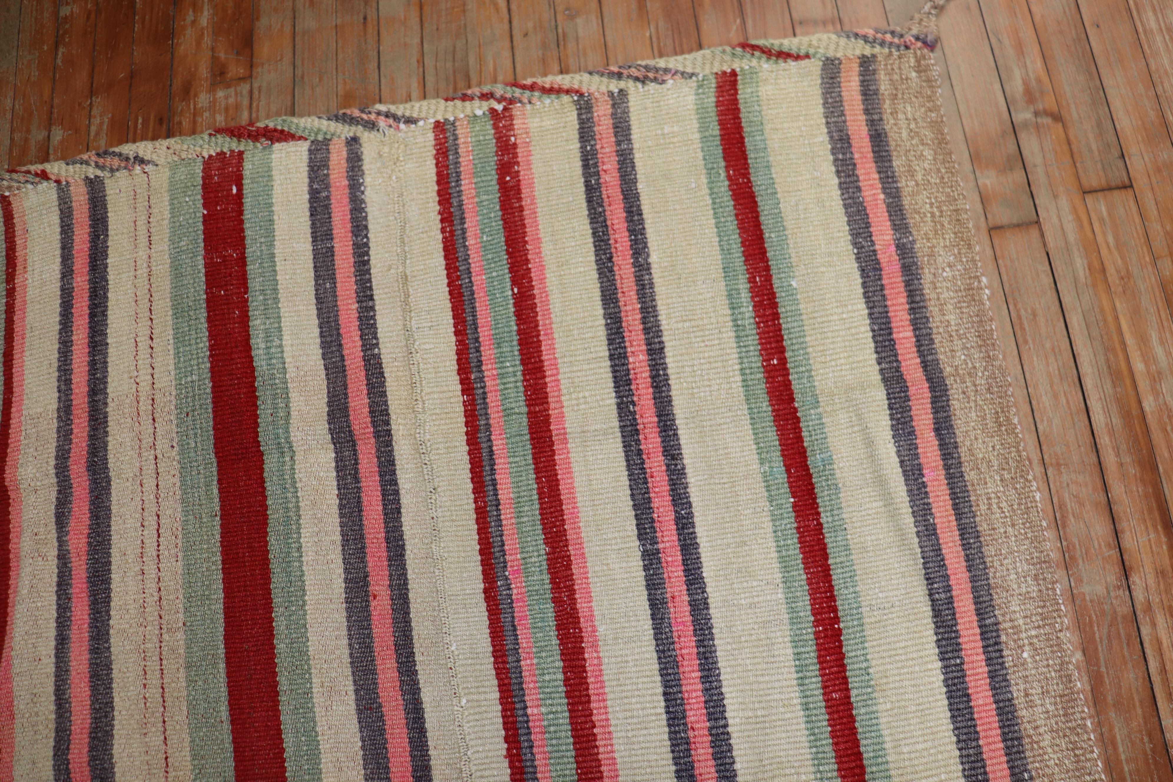 20th Century Mid Century Abstract Persian Striped Kilim Wide Runner For Sale