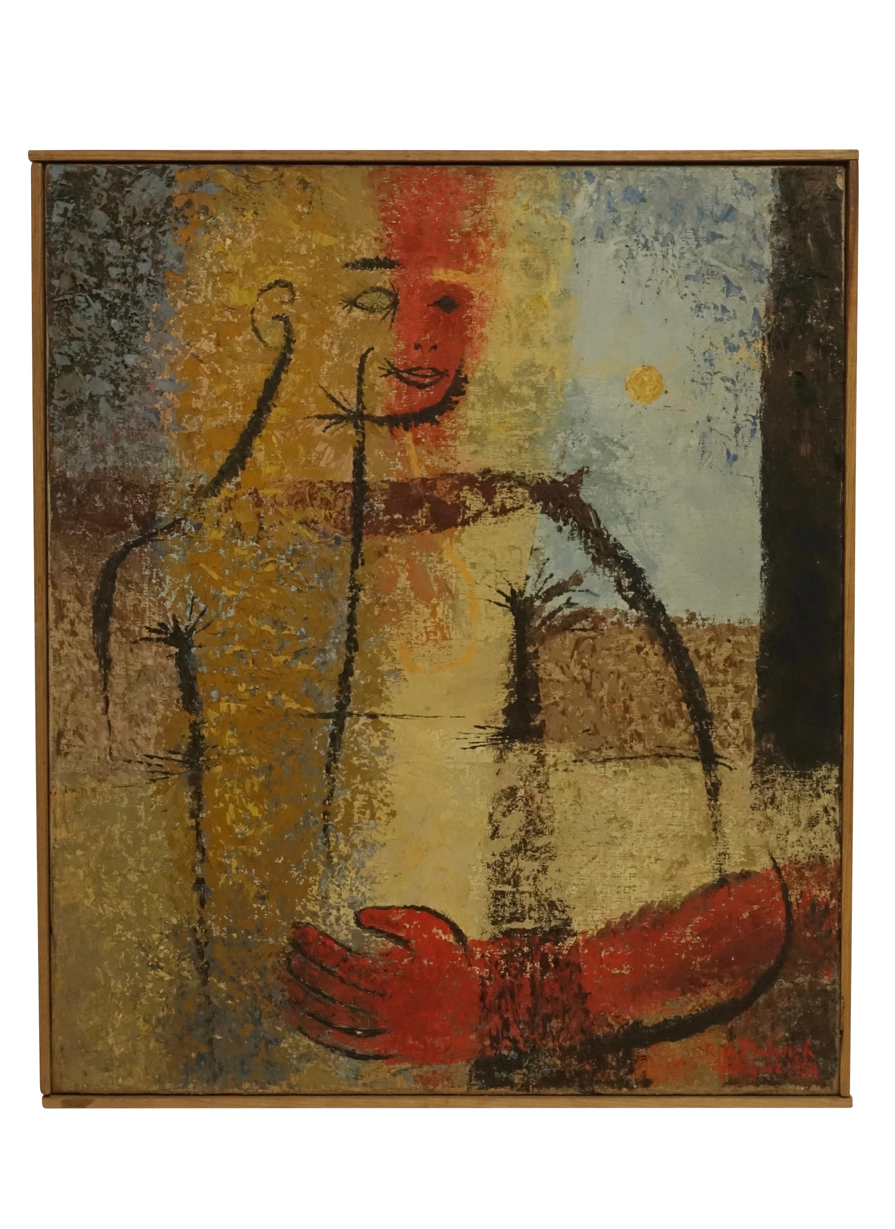 Canvas Midcentury Abstract Figural Painting, American, 1954 For Sale